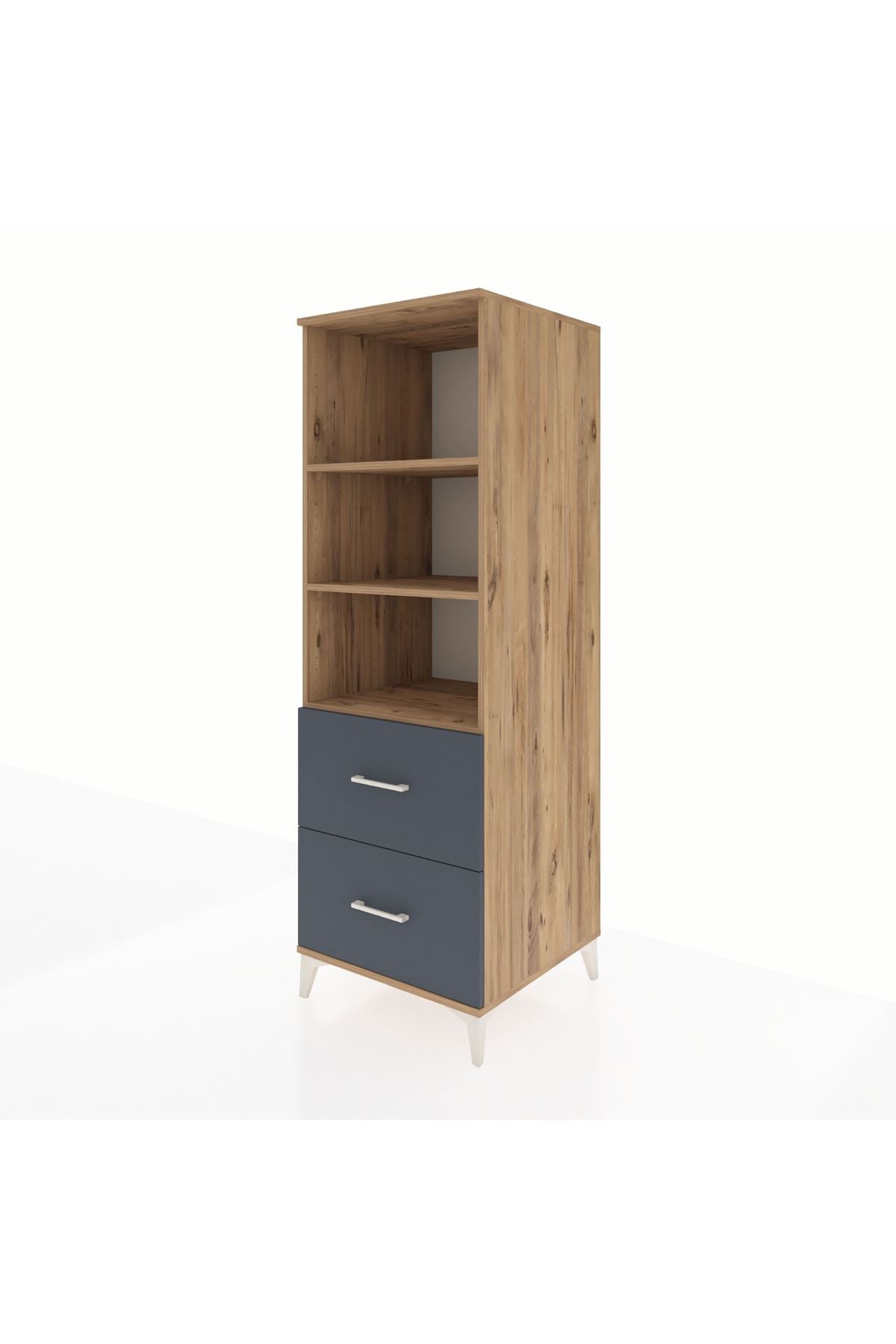 Kronos Dolap 3 Raflı 2 Çekmeceli 60x59x182 Çam-Antrasit