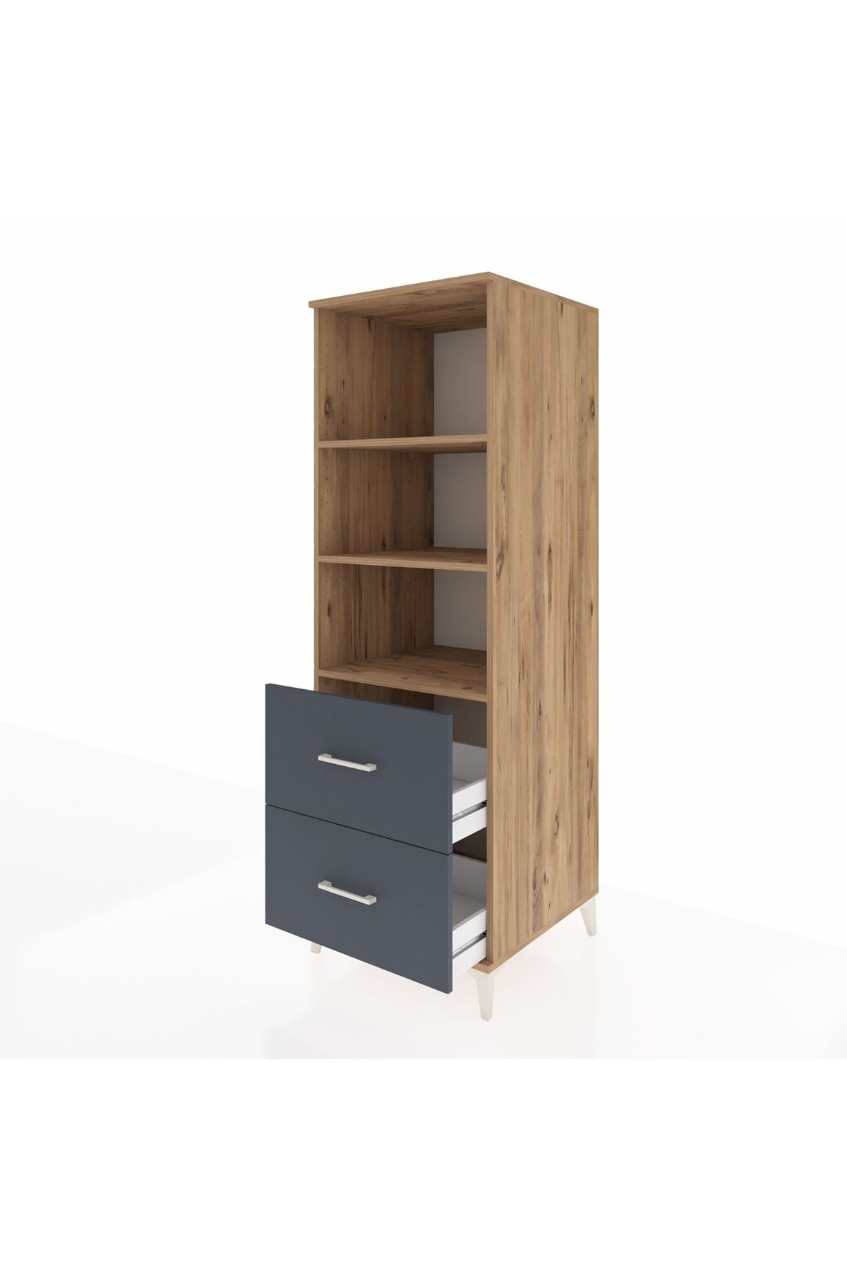 Kronos Dolap 3 Raflı 2 Çekmeceli 60x59x182 Çam-Antrasit