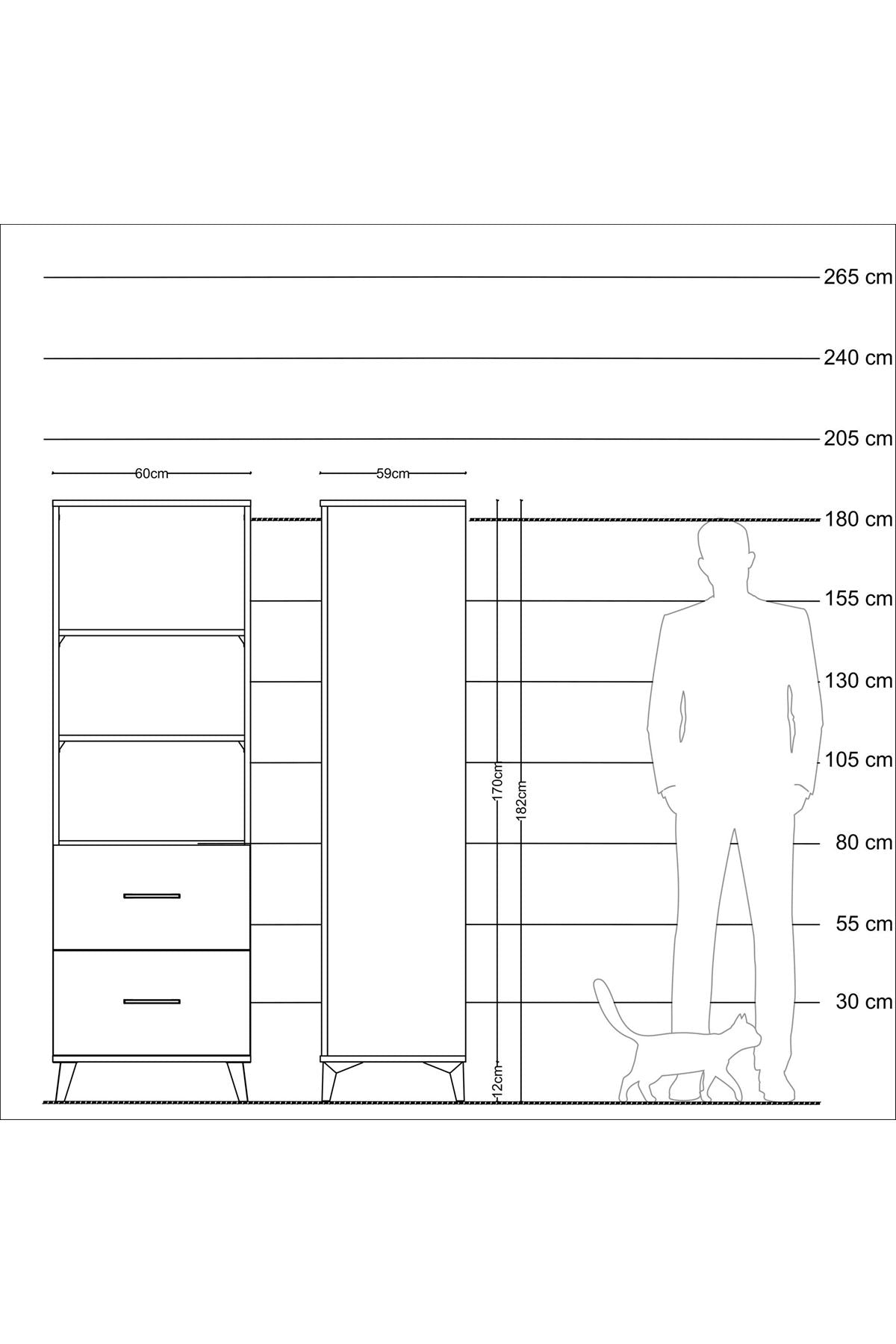 Kronos Dolap 3 Raflı 2 Çekmeceli 60x59x182 Çam-Antrasit