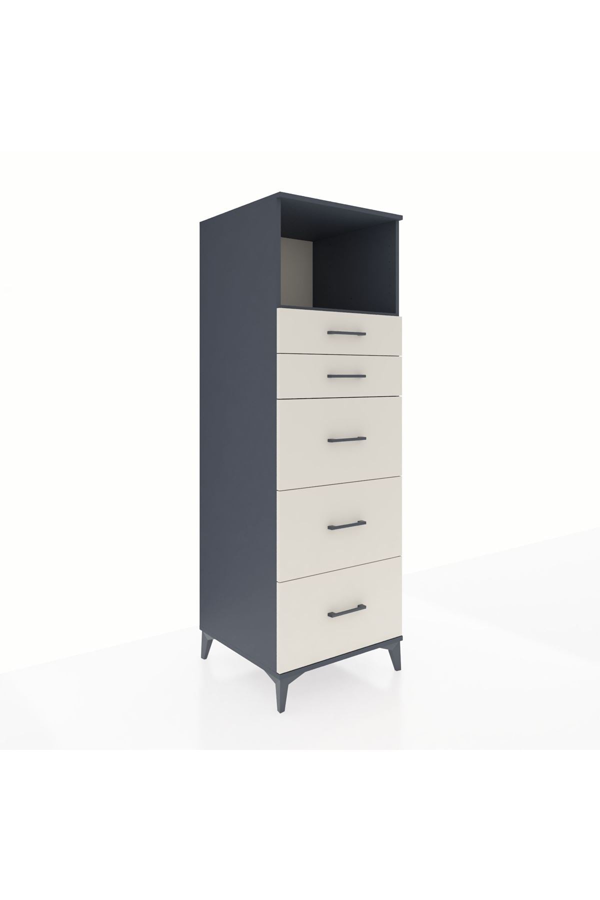 Kronos Dolap Tek Raflı 5 Çekmeceli 60x59x182 Antrasit-Aytaşı