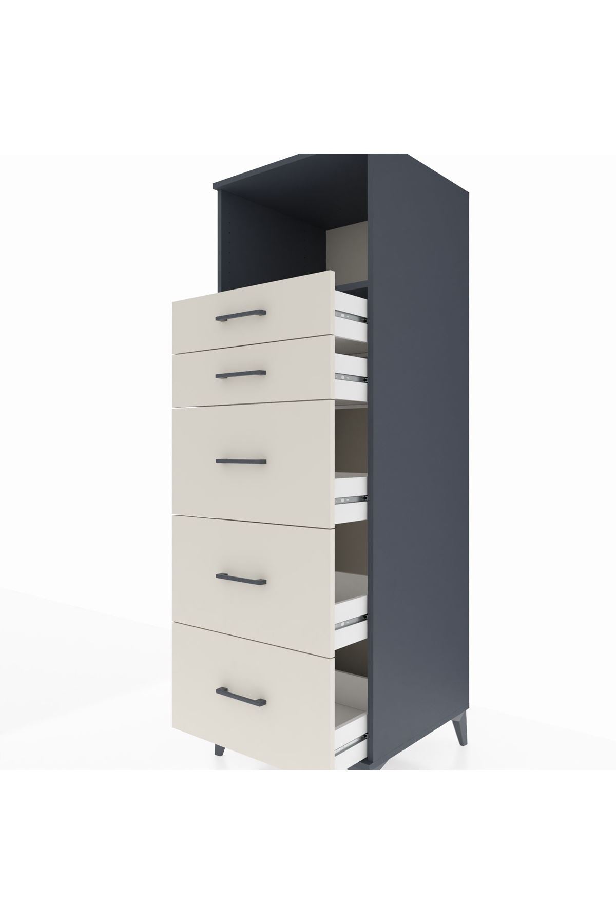 Kronos Dolap Tek Raflı 5 Çekmeceli 60x59x182 Antrasit-Aytaşı