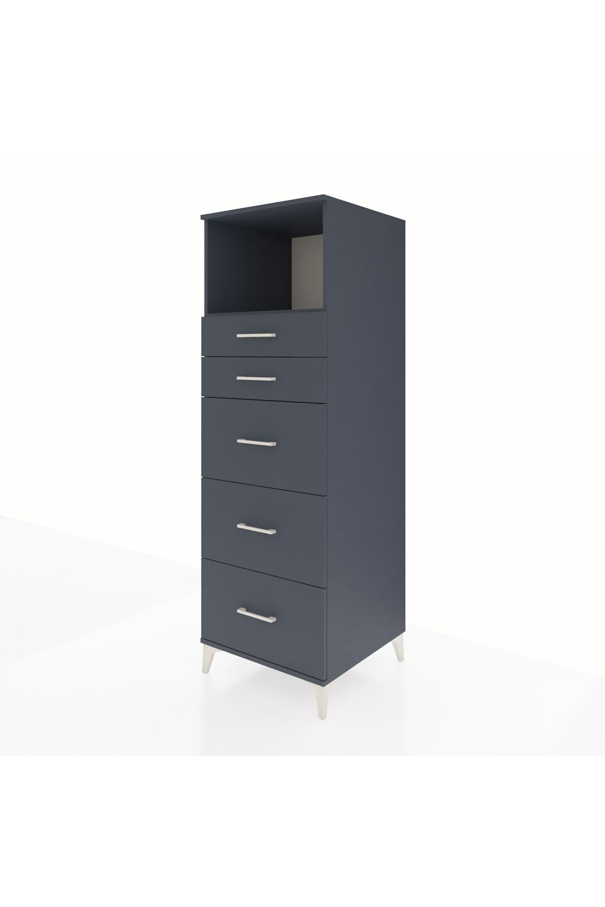 Kronos Dolap Tek Raflı 5 Çekmeceli 60x59x182 Antrasit-Antrasit