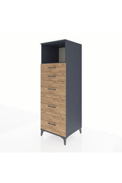 Kronos Dolap Tek Raflı 5 Çekmeceli 60x59x182 Antrasit-Çam