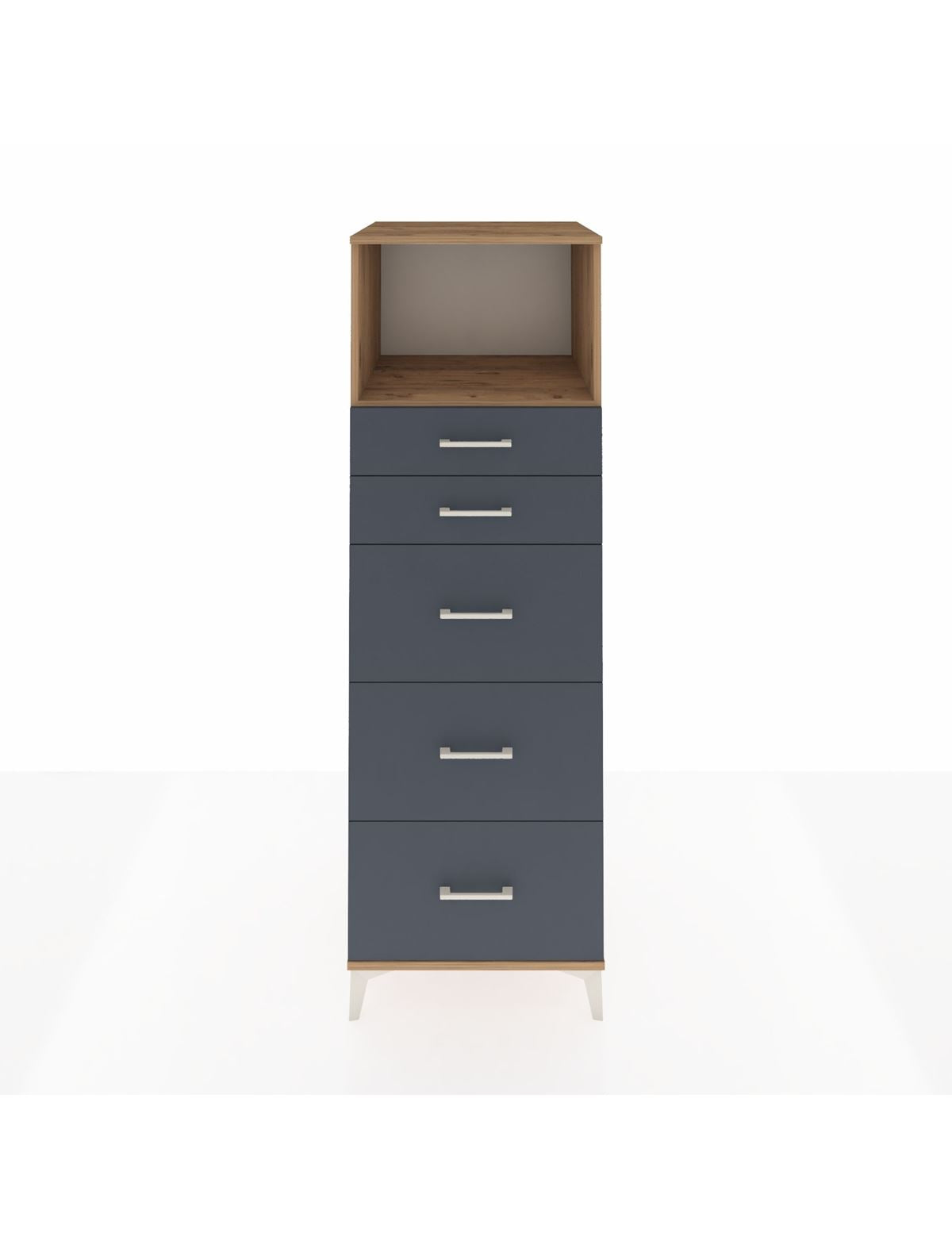 Kronos Dolap Tek Raflı 5 Çekmeceli 60x59x182 Çam-Antrasit