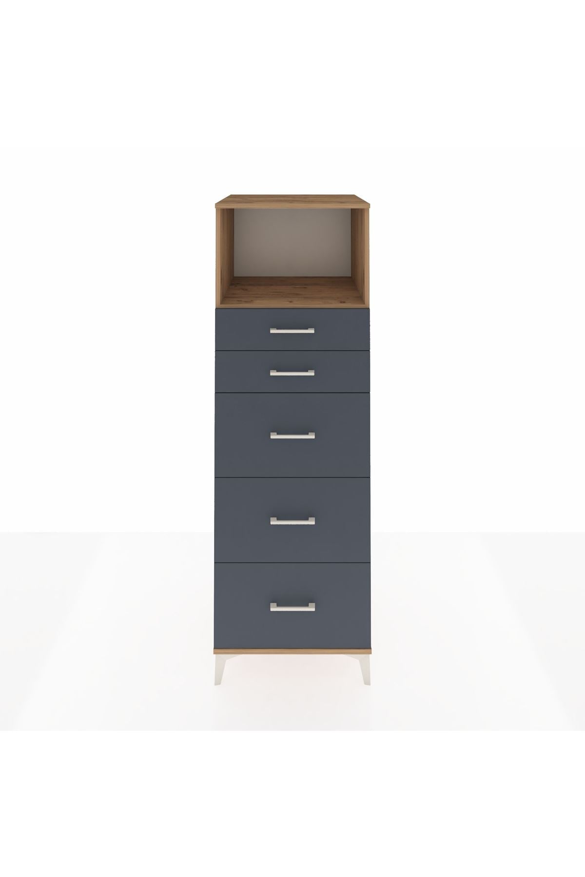 Kronos Dolap Tek Raflı 5 Çekmeceli 60x59x182 Çam-Antrasit