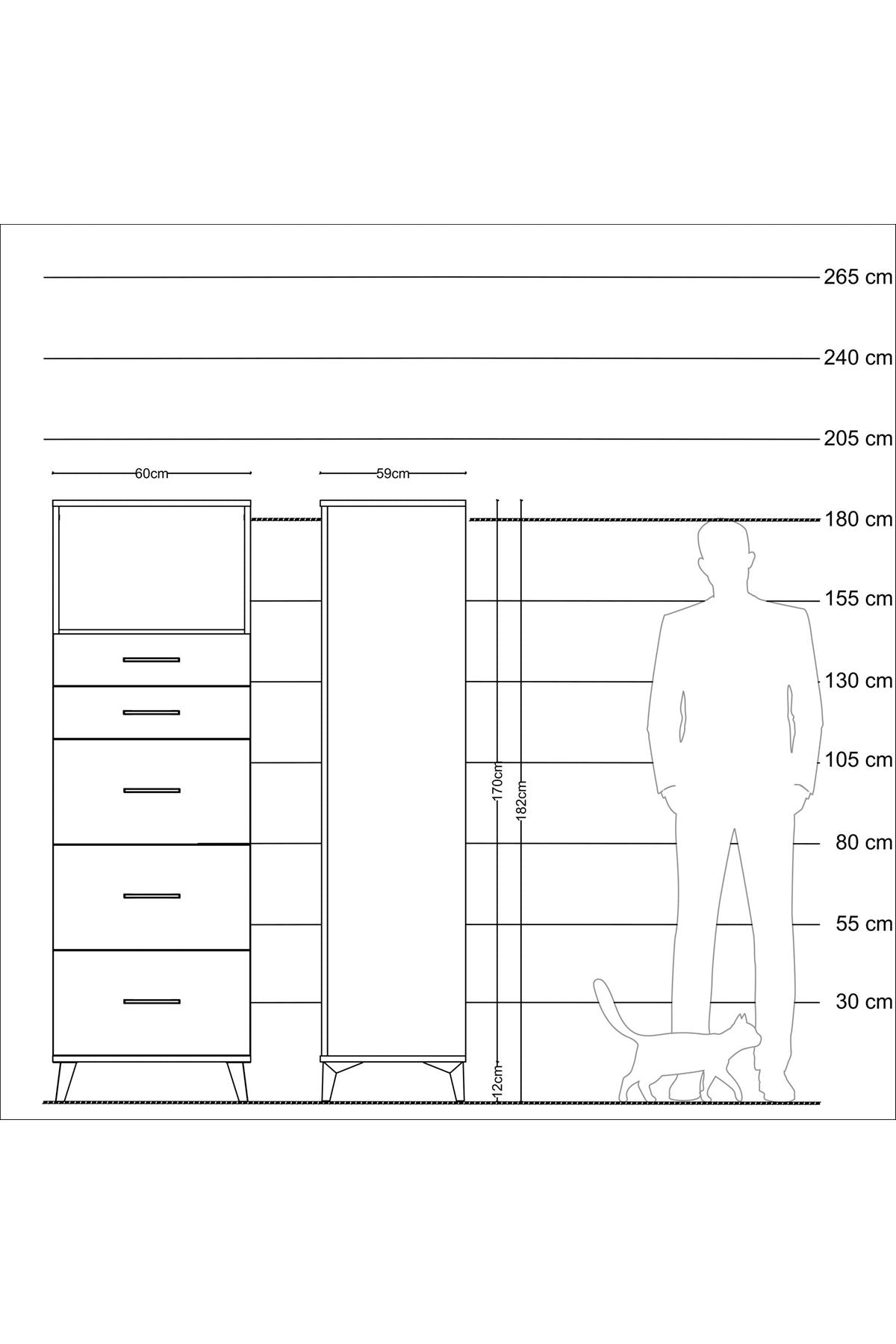 Kronos Dolap Tek Raflı 5 Çekmeceli 60x59x182 Çam-Antrasit