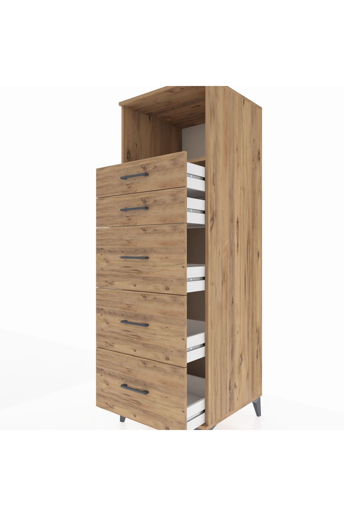 Kronos Dolap Tek Raflı 5 Çekmeceli 60x59x182 Çam-Çam