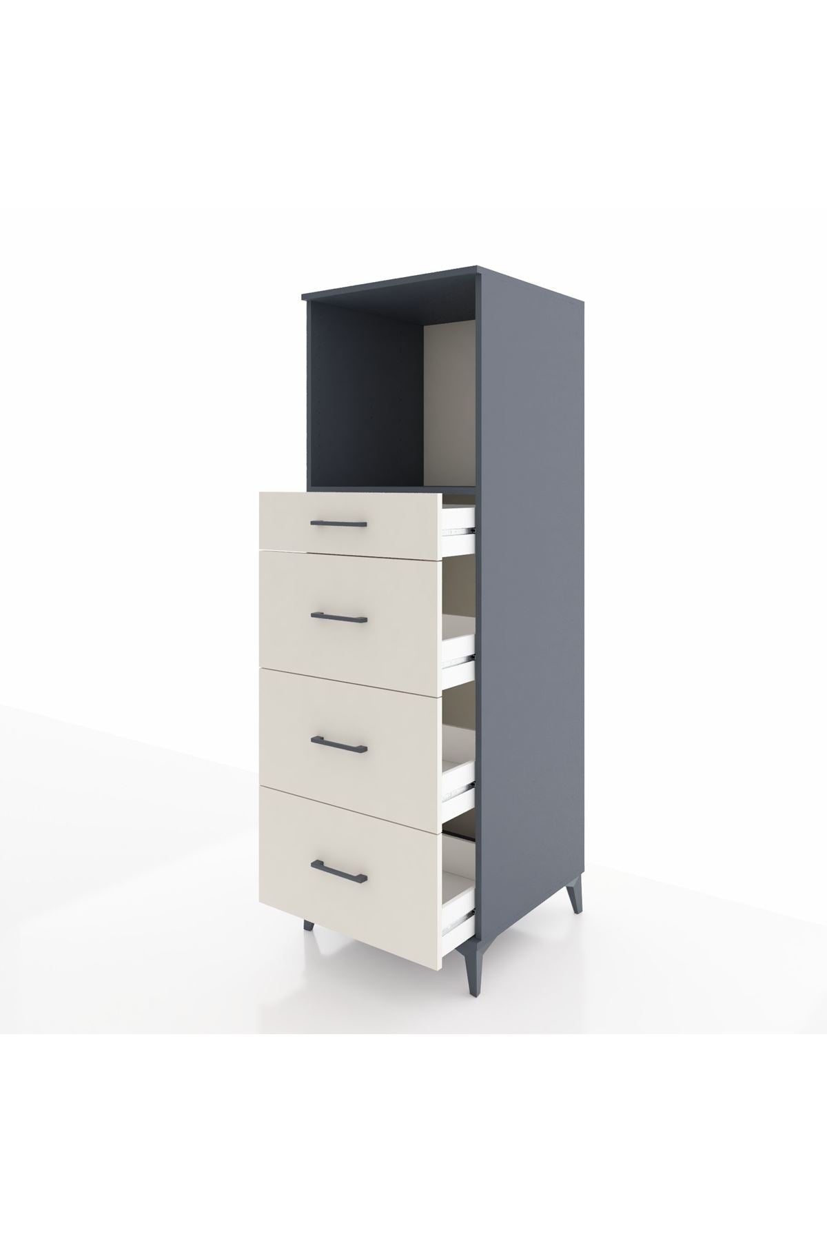 Kronos Dolap Tek Raflı 4 Çekmeceli 60x59x182 Antrasit-Aytaşı