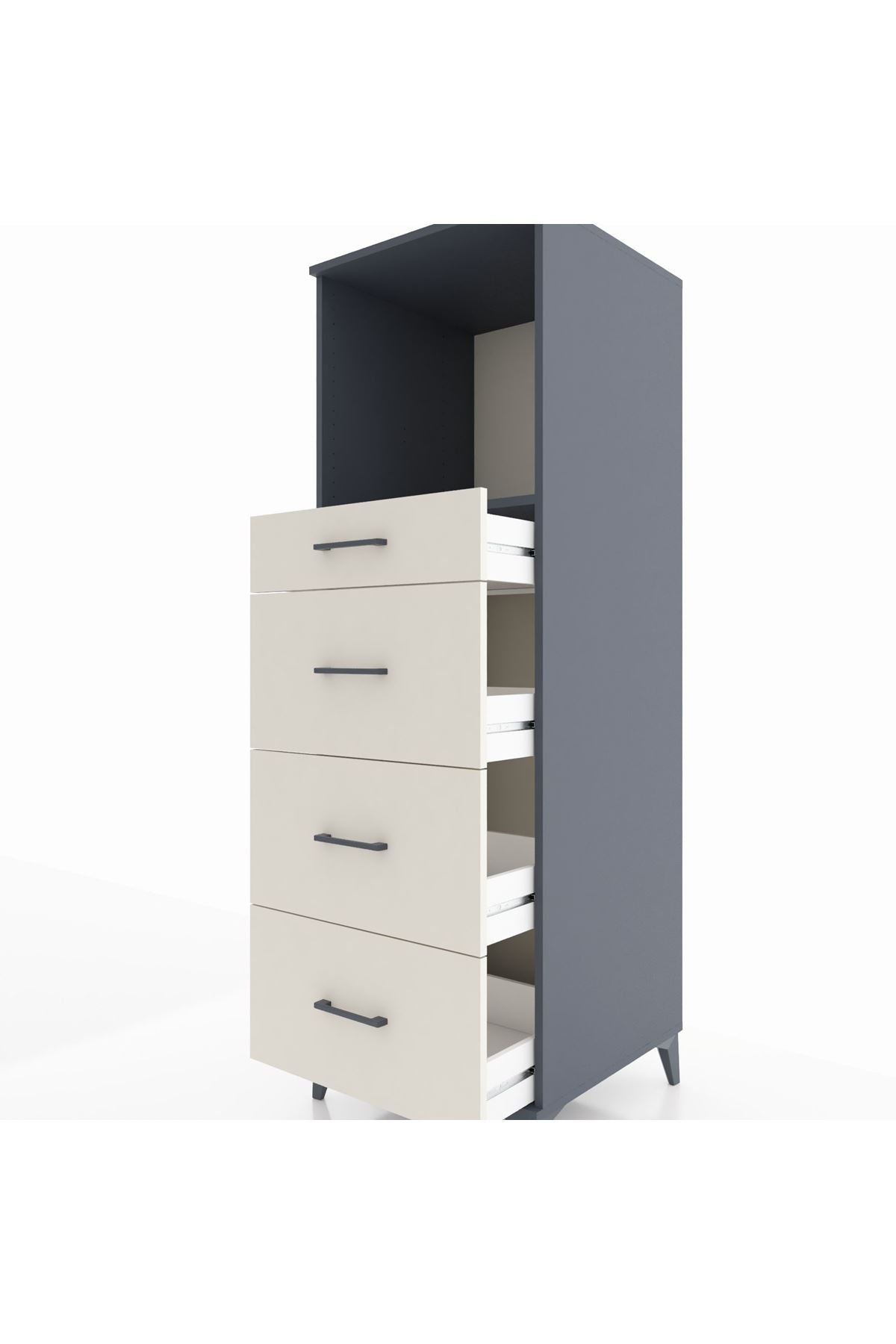 Kronos Dolap Tek Raflı 4 Çekmeceli 60x59x182 Antrasit-Aytaşı