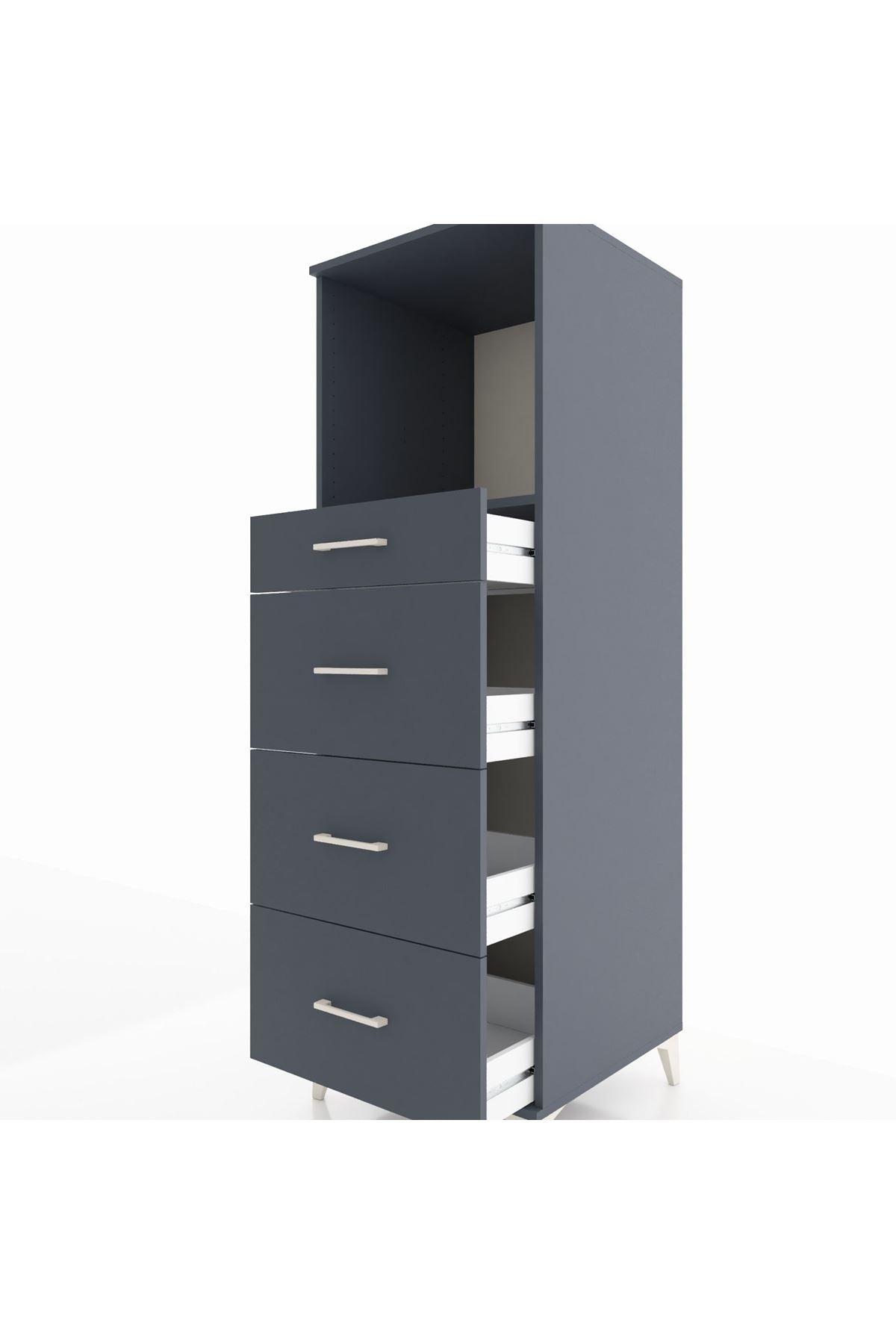 Kronos Dolap Tek Raflı 4 Çekmeceli 60x59x182 Antrasit-Antrasit