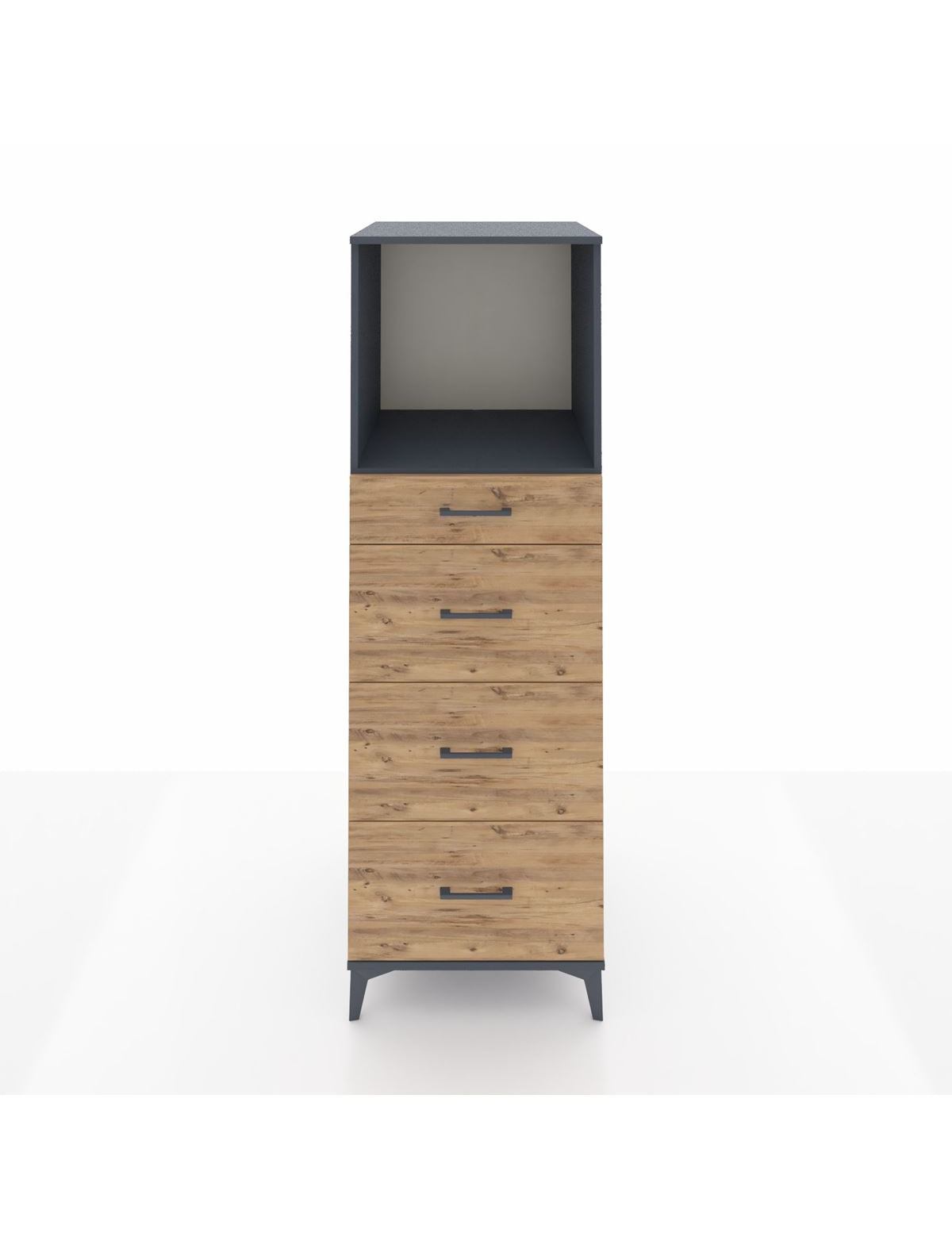 Kronos Dolap Tek Raflı 4 Çekmeceli 60x59x182 Antrasit-Çam