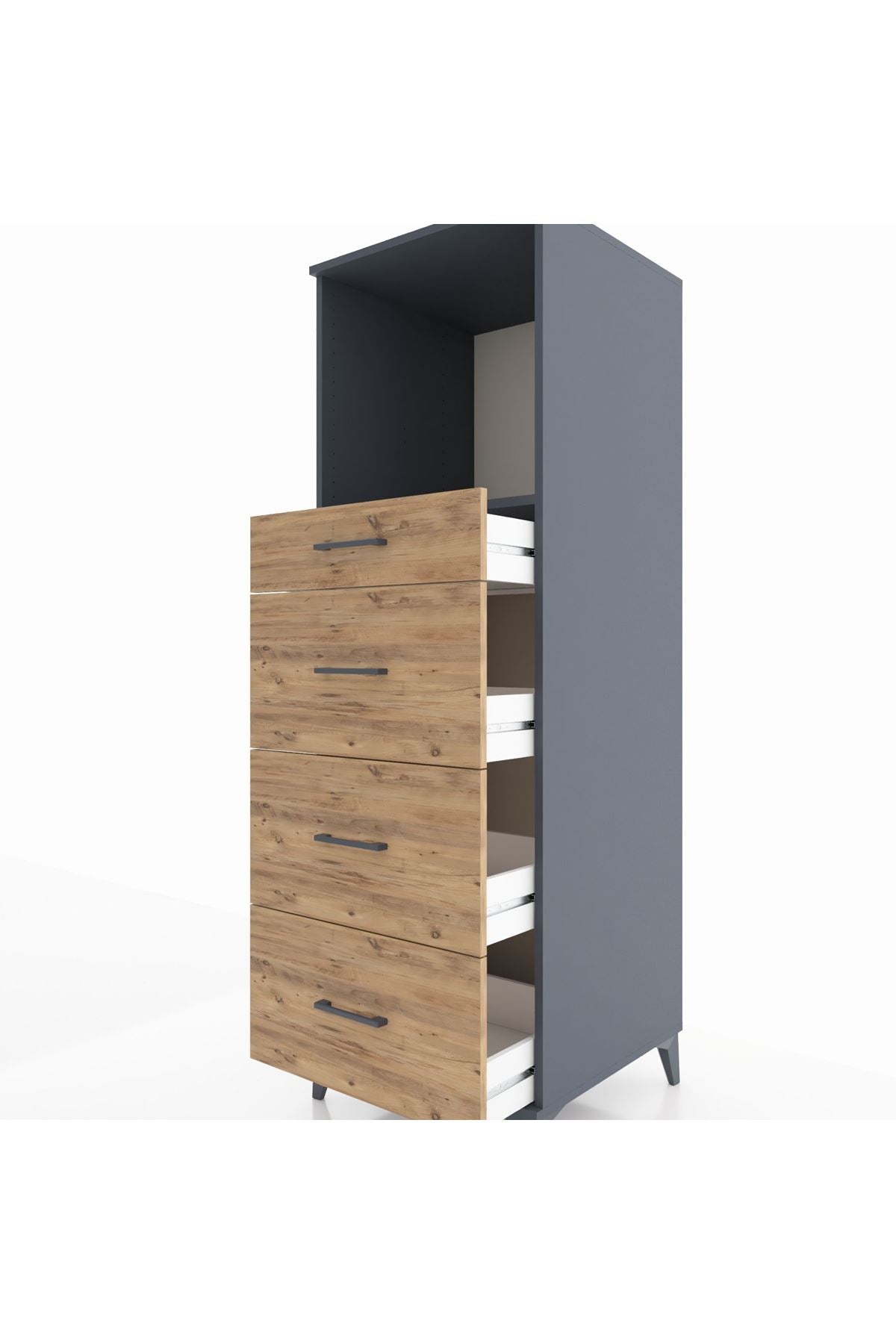 Kronos Dolap Tek Raflı 4 Çekmeceli 60x59x182 Antrasit-Çam