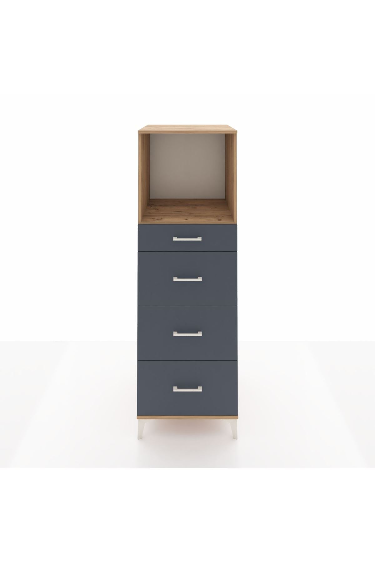 Kronos Dolap Tek Raflı 4 Çekmeceli 60x59x182 Çam-Antrasit