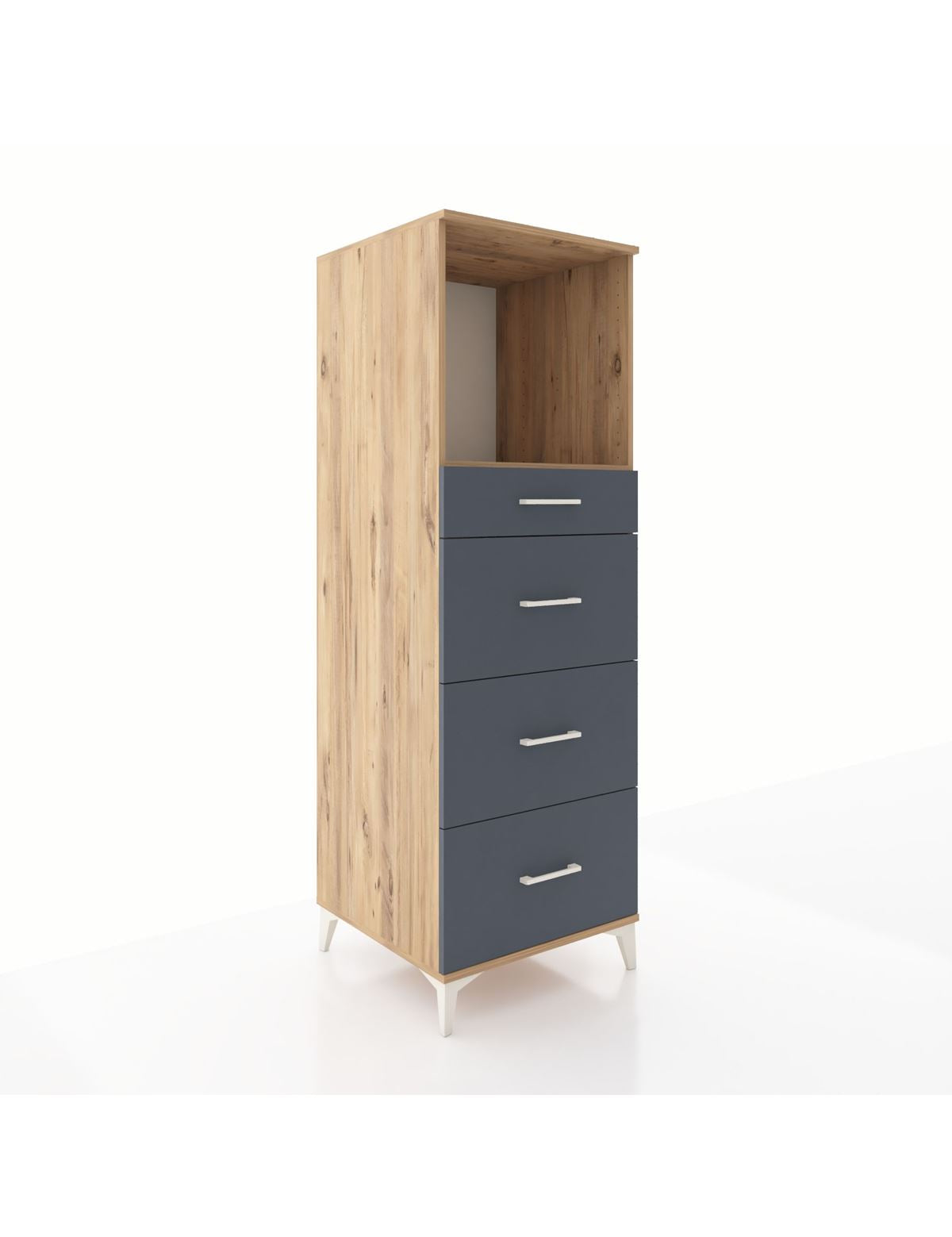 Kronos Dolap Tek Raflı 4 Çekmeceli 60x59x182 Çam-Antrasit