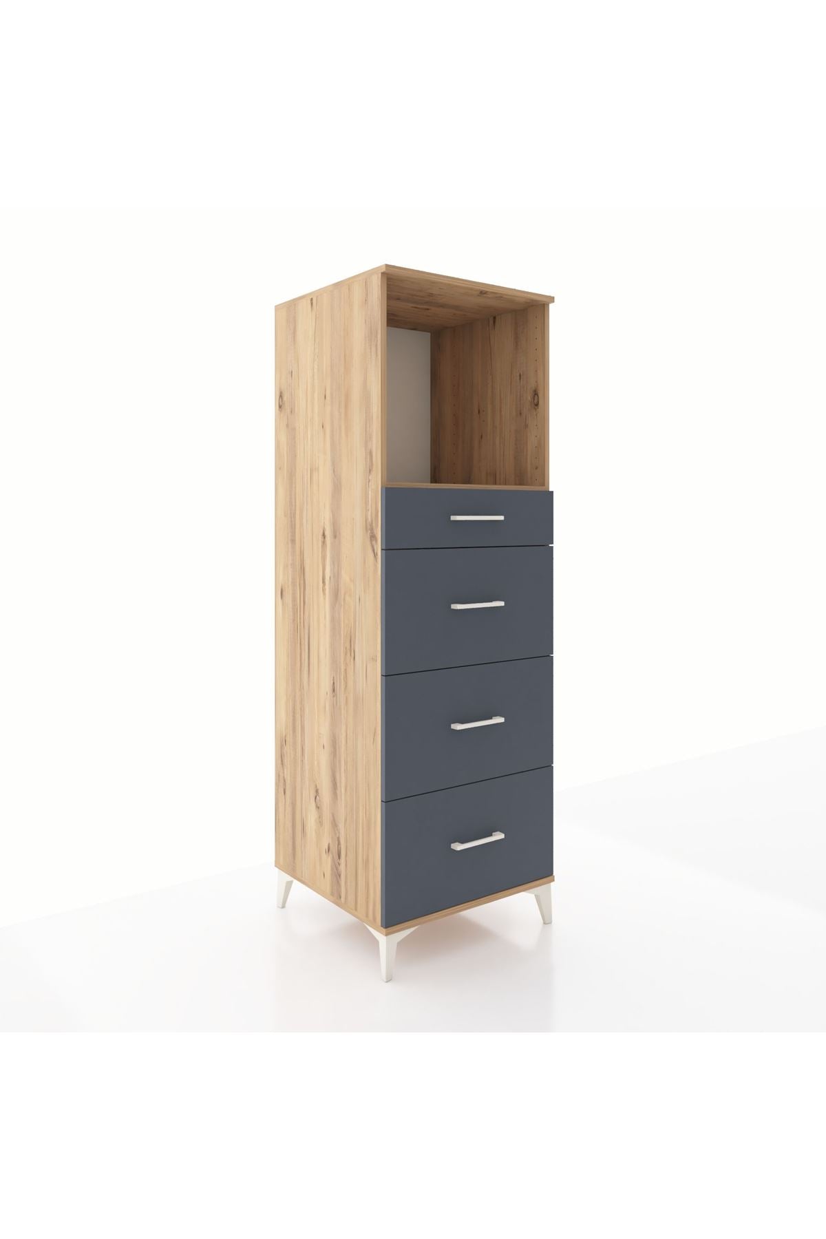 Kronos Dolap Tek Raflı 4 Çekmeceli 60x59x182 Çam-Antrasit