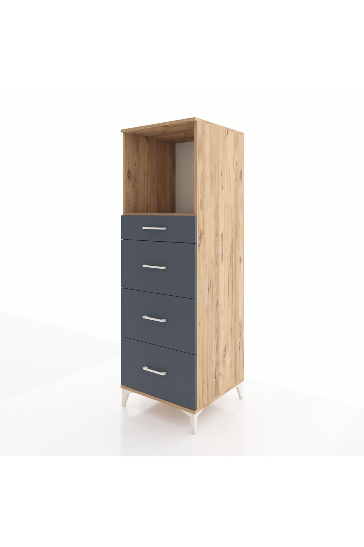 Kronos Dolap Tek Raflı 4 Çekmeceli 60x59x182 Çam-Antrasit