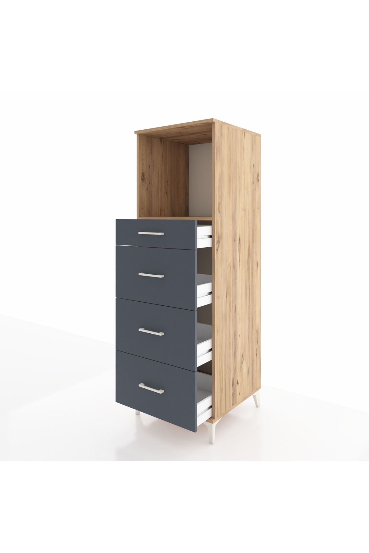 Kronos Dolap Tek Raflı 4 Çekmeceli 60x59x182 Çam-Antrasit