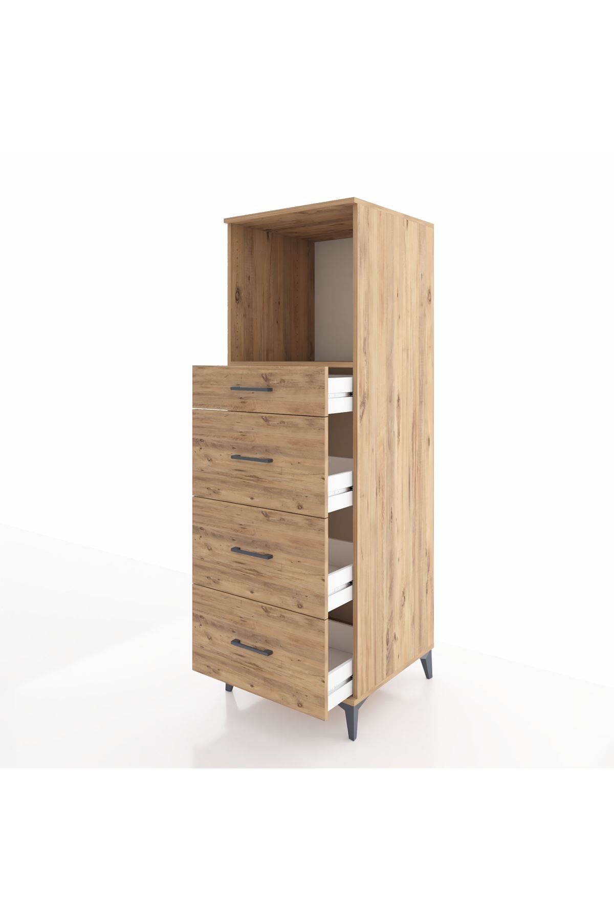 Kronos Dolap Tek Raflı 4 Çekmeceli 60x59x182 Çam-Çam