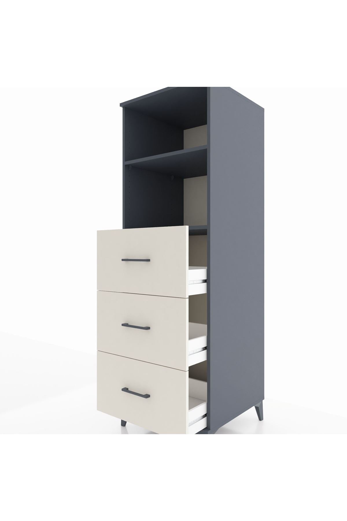 Kronos Dolap 2 Raflı 3 Çekmeceli 60x59x182 Antrasit-Aytaşı