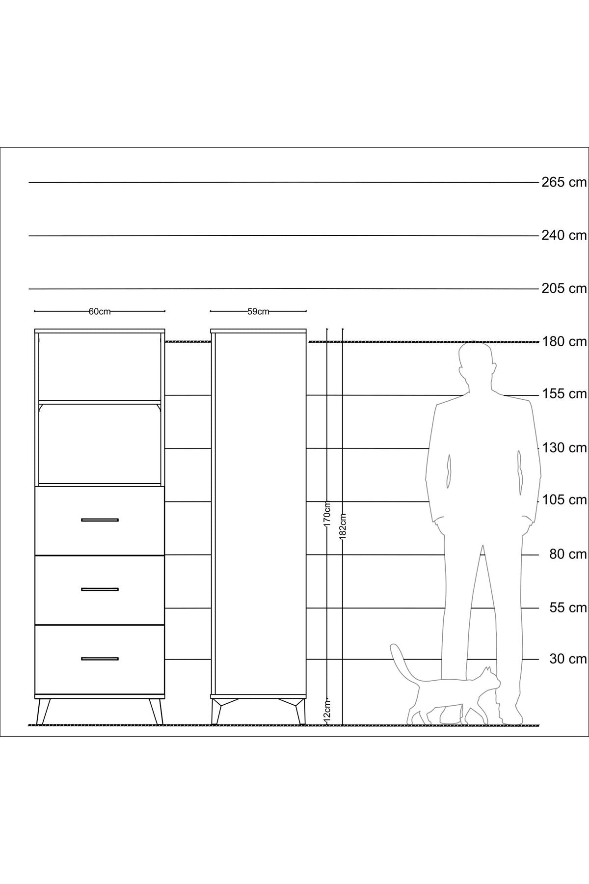 Kronos Dolap 2 Raflı 3 Çekmeceli 60x59x182 Antrasit-Çam