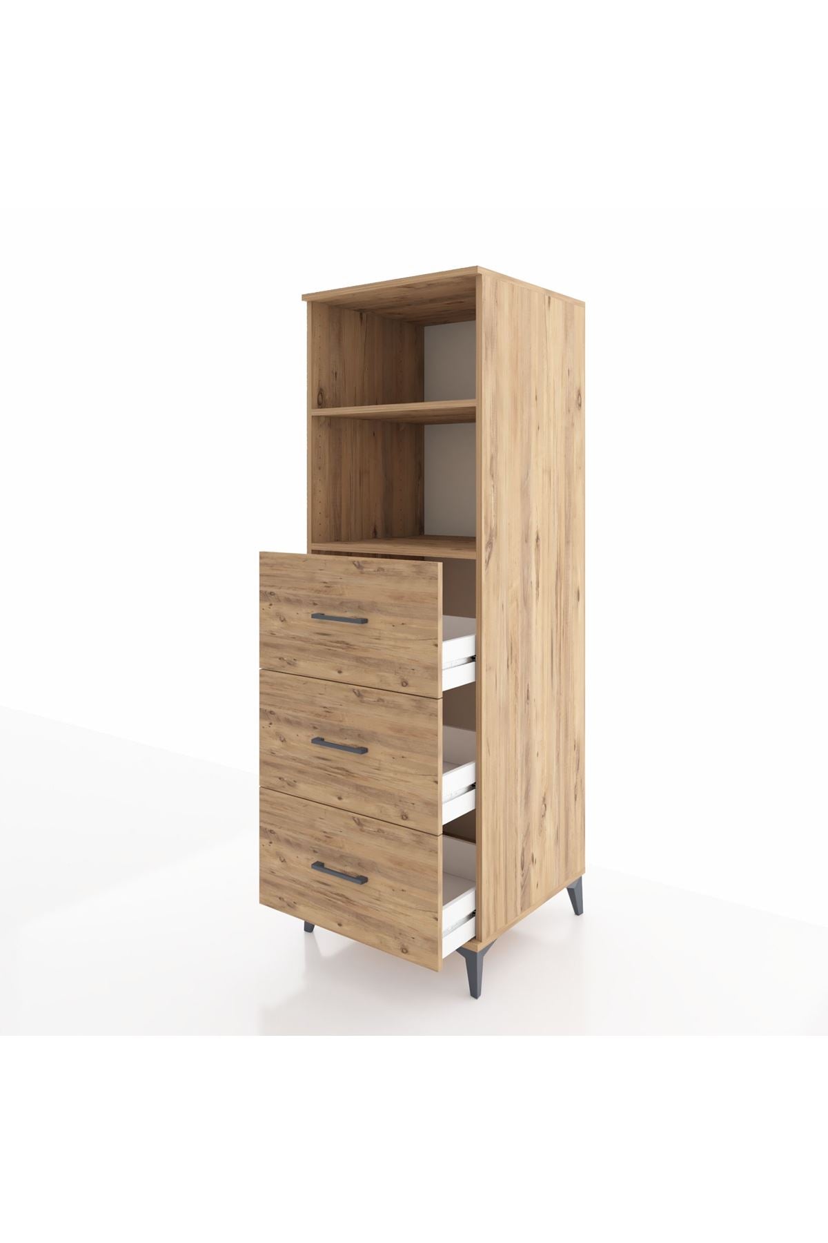 Kronos Dolap 2 Raflı 3 Çekmeceli 60x59x182 Çam-Çam