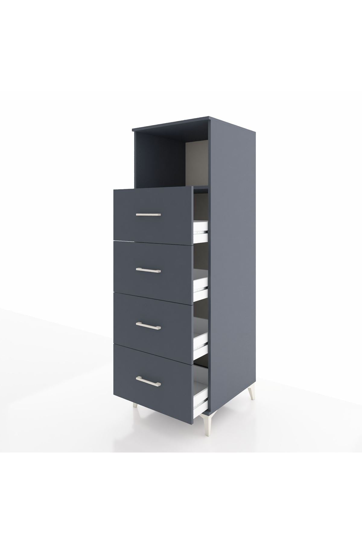 Kronos Dolap Tek Raflı 4 Çekmeceli 60x59x182 Antrasit-Antrasit