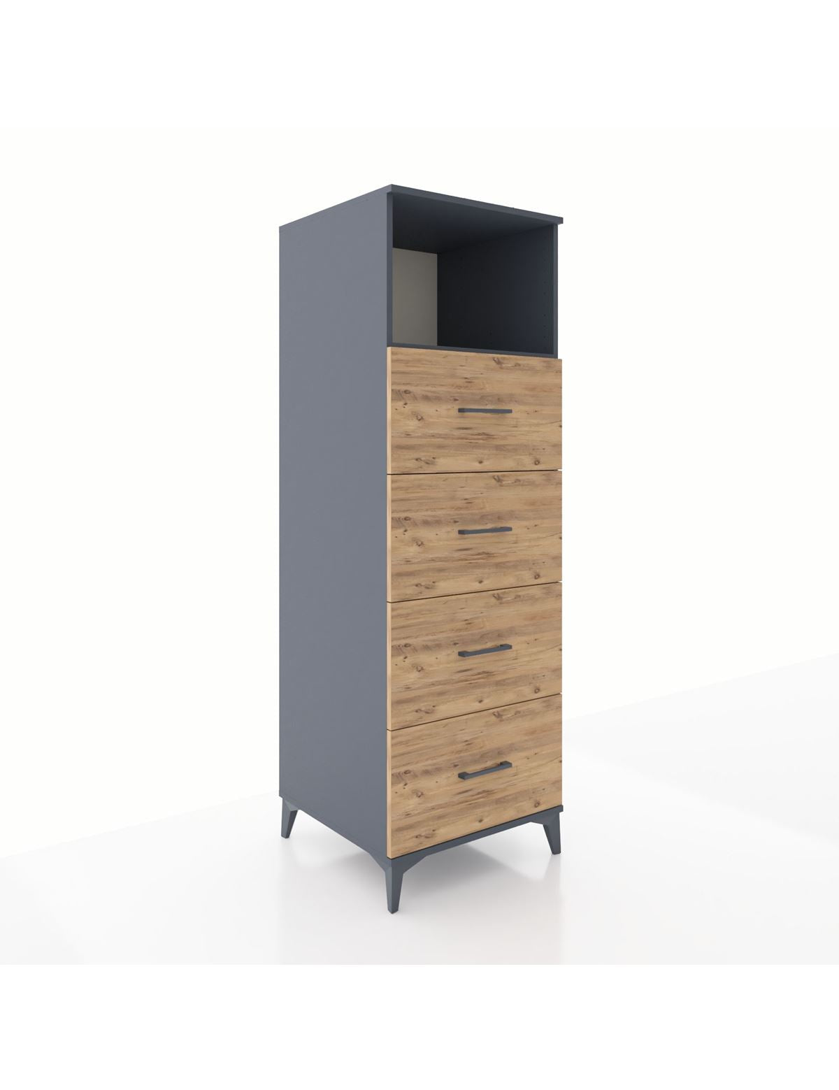 Kronos Dolap Tek Raflı 4 Çekmeceli 60x59x182 Antrasit-Çam