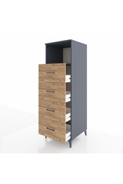 Kronos Dolap Tek Raflı 4 Çekmeceli 60x59x182 Antrasit-Çam