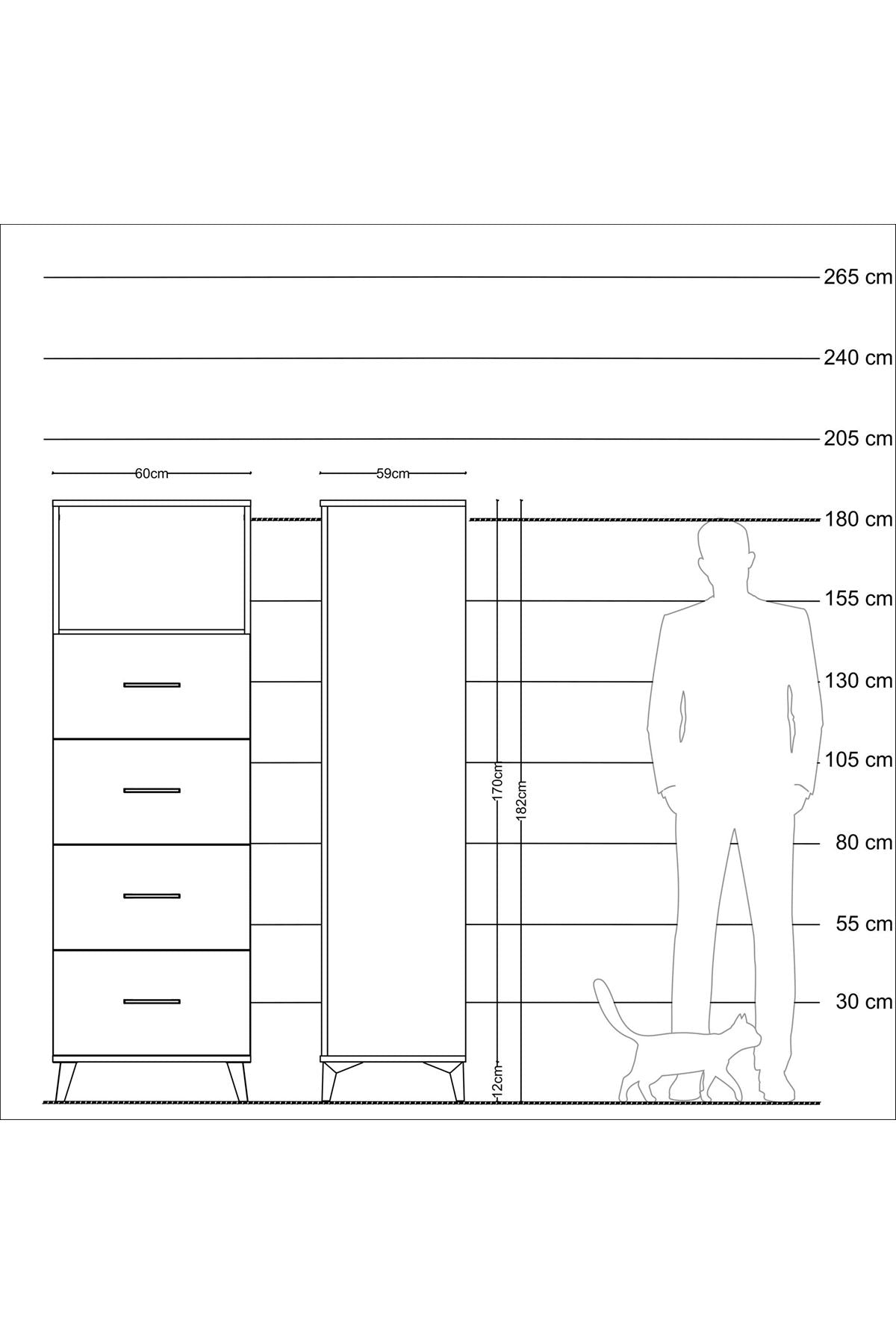 Kronos Dolap Tek Raflı 4 Çekmeceli 60x59x182 Çam-Aytaşı