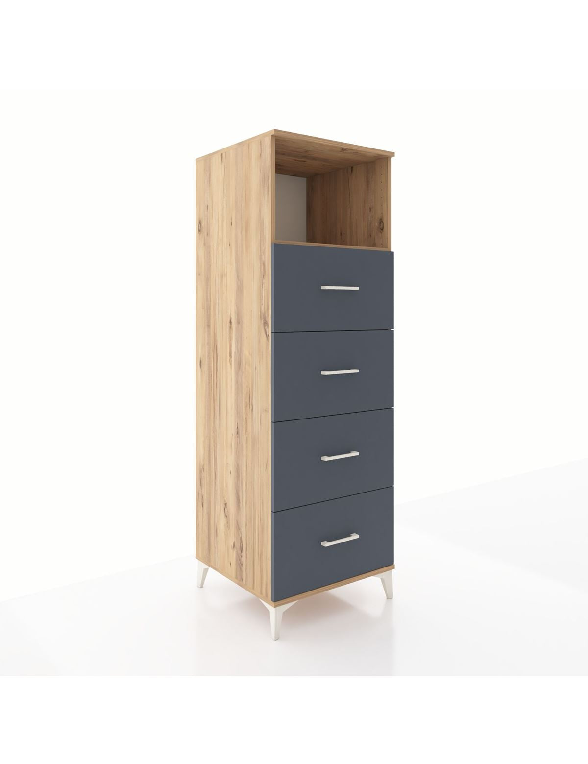 Kronos Dolap Tek Raflı 4 Çekmeceli 60x59x182 Çam-Antrasit