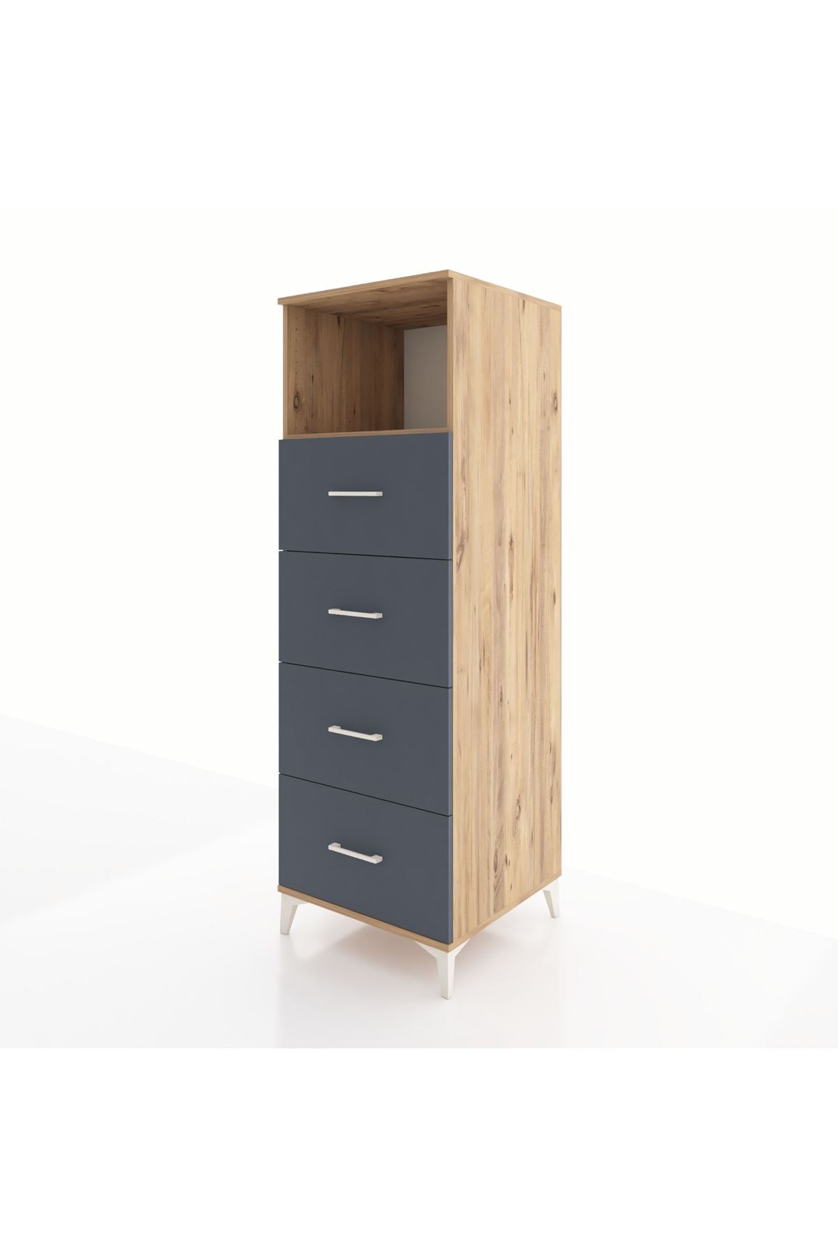 Kronos Dolap Tek Raflı 4 Çekmeceli 60x59x182 Çam-Antrasit