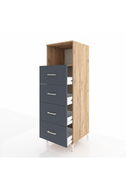 Kronos Dolap Tek Raflı 4 Çekmeceli 60x59x182 Çam-Antrasit