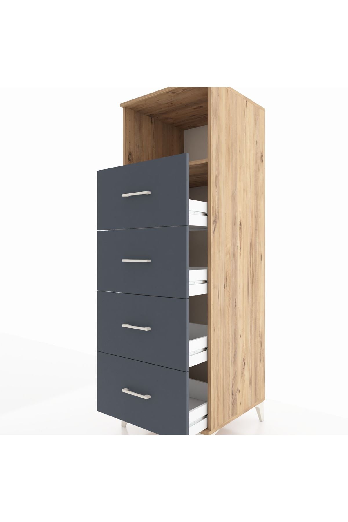 Kronos Dolap Tek Raflı 4 Çekmeceli 60x59x182 Çam-Antrasit