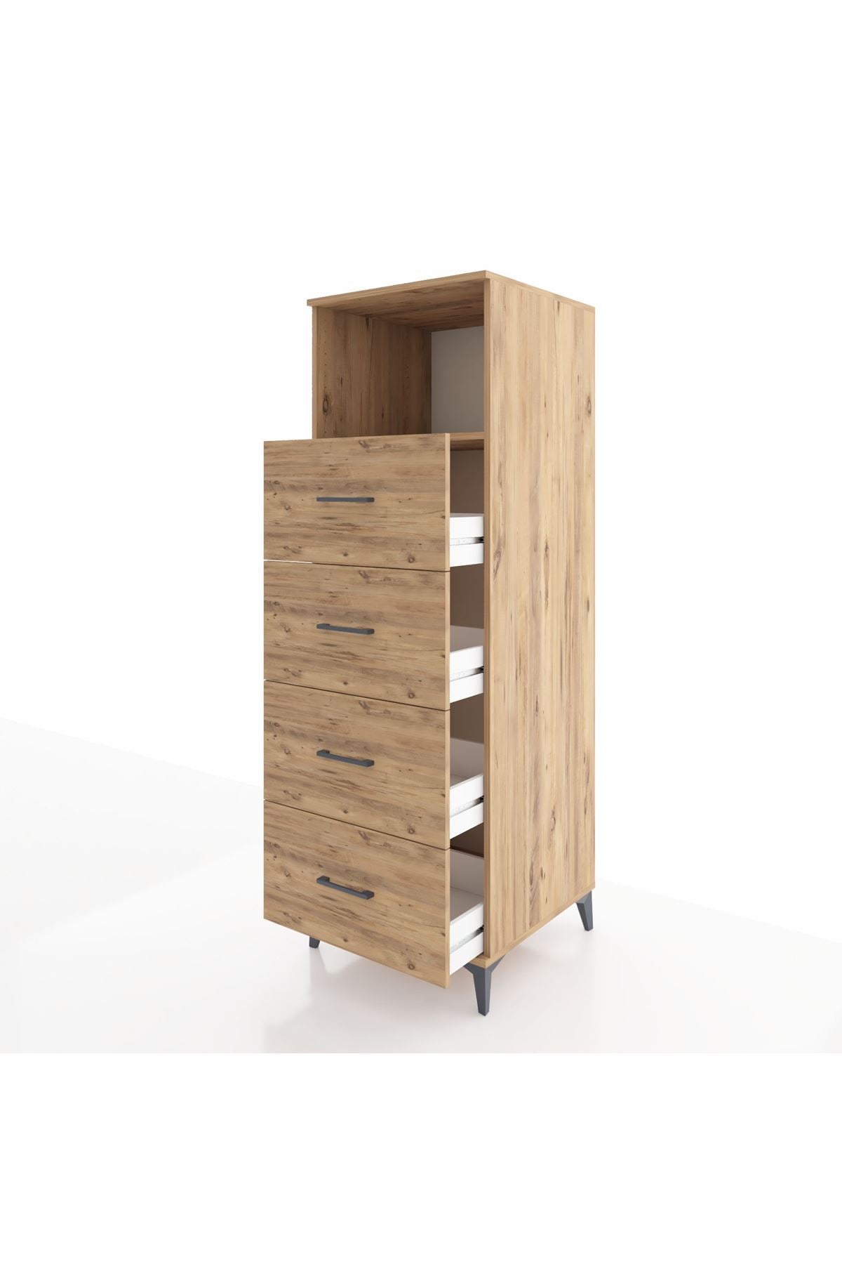 Kronos Dolap Tek Raflı 4 Çekmeceli 60x59x182 Çam-Çam