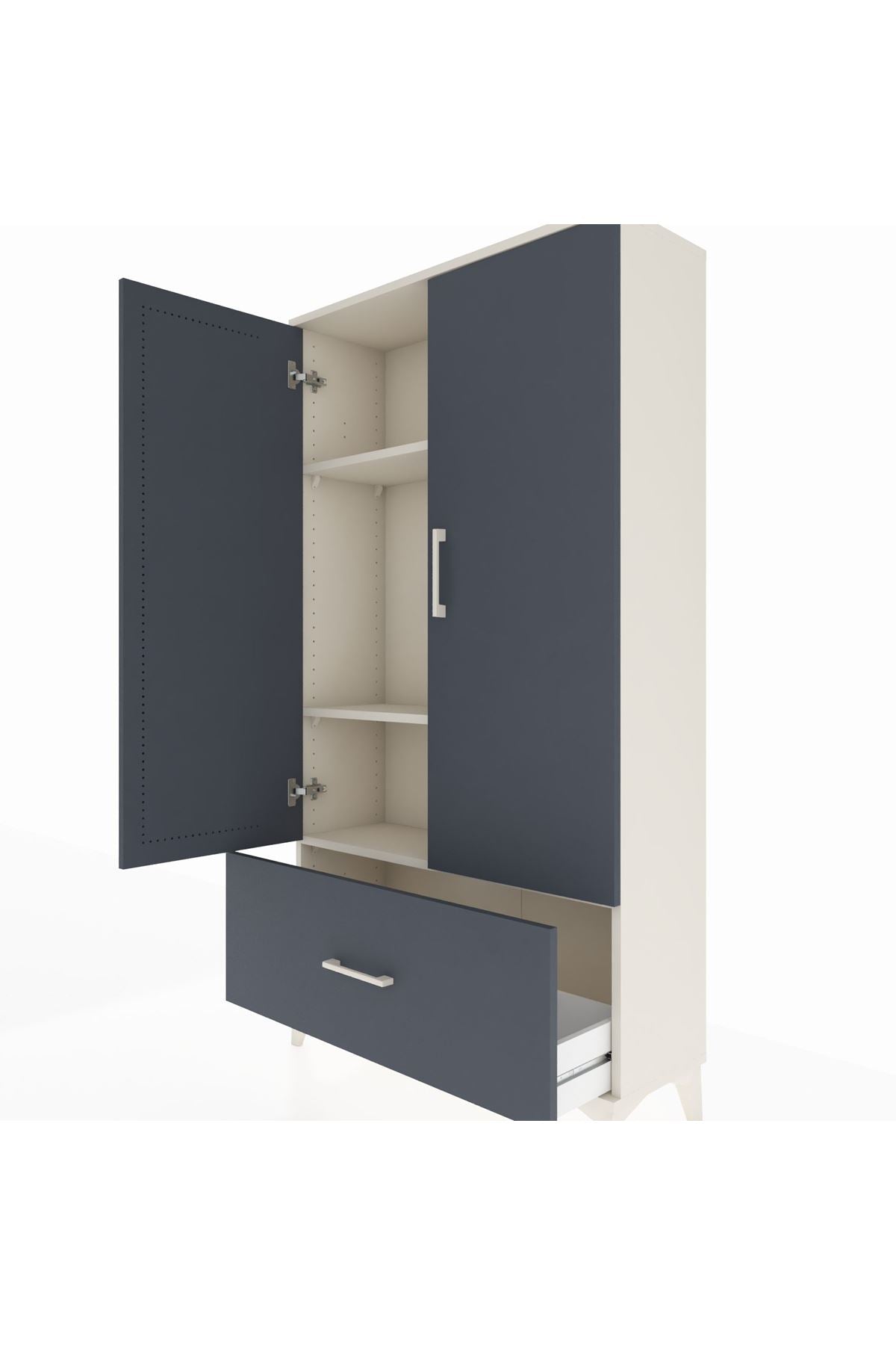 Arges Dolap 3 Raflı Tek Çekmeceli 2 Kapaklı 88x30x163 Aytaşı-Antrasit