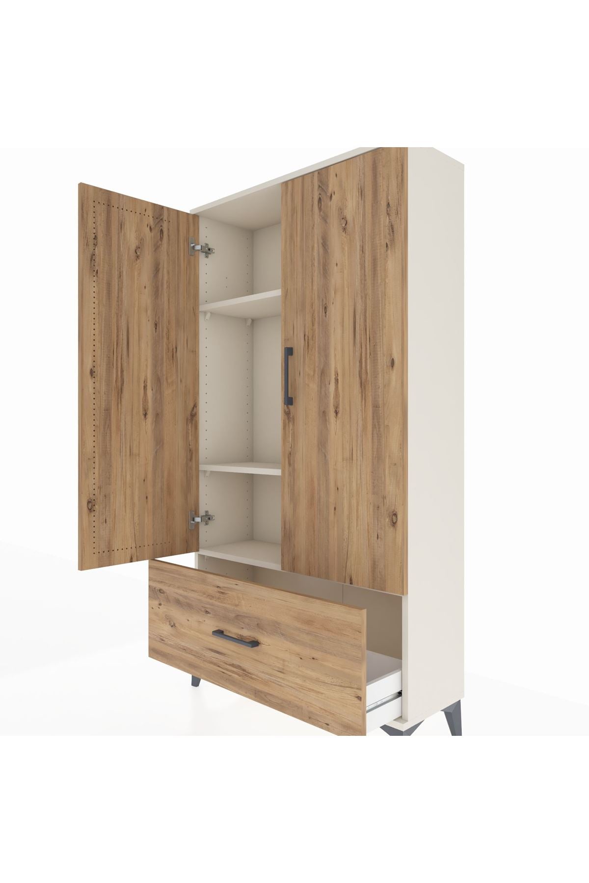 Arges Dolap 3 Raflı Tek Çekmeceli 2 Kapaklı 88x30x163 Aytaşı-Çam