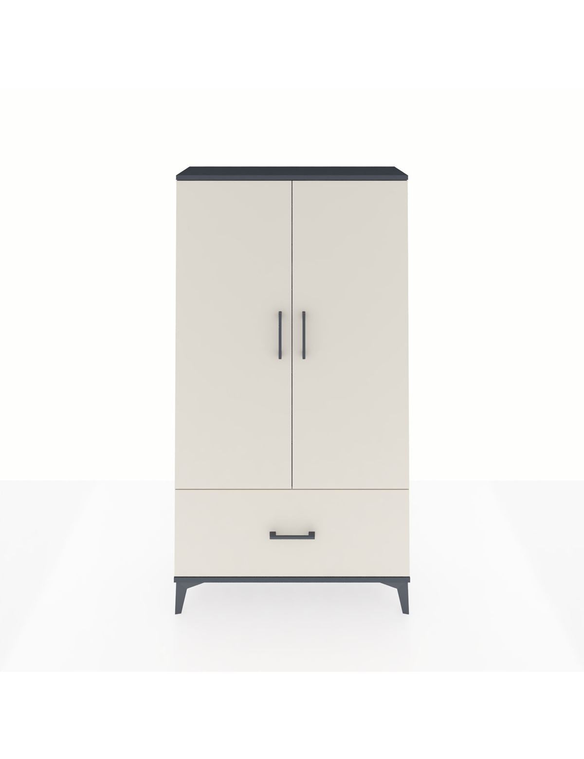 Arges Dolap 3 Raflı Tek Çekmeceli 2 Kapaklı 88x30x163 Antrasit-Aytaşı