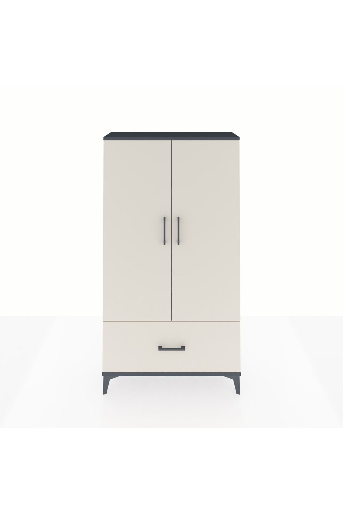 Arges Dolap 3 Raflı Tek Çekmeceli 2 Kapaklı 88x30x163 Antrasit-Aytaşı