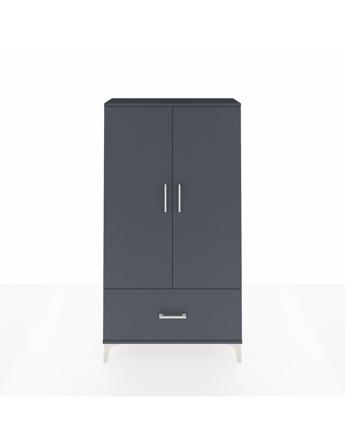 Arges Dolap 3 Raflı Tek Çekmeceli 2 Kapaklı 88x30x163 Antrasit-Antrasit