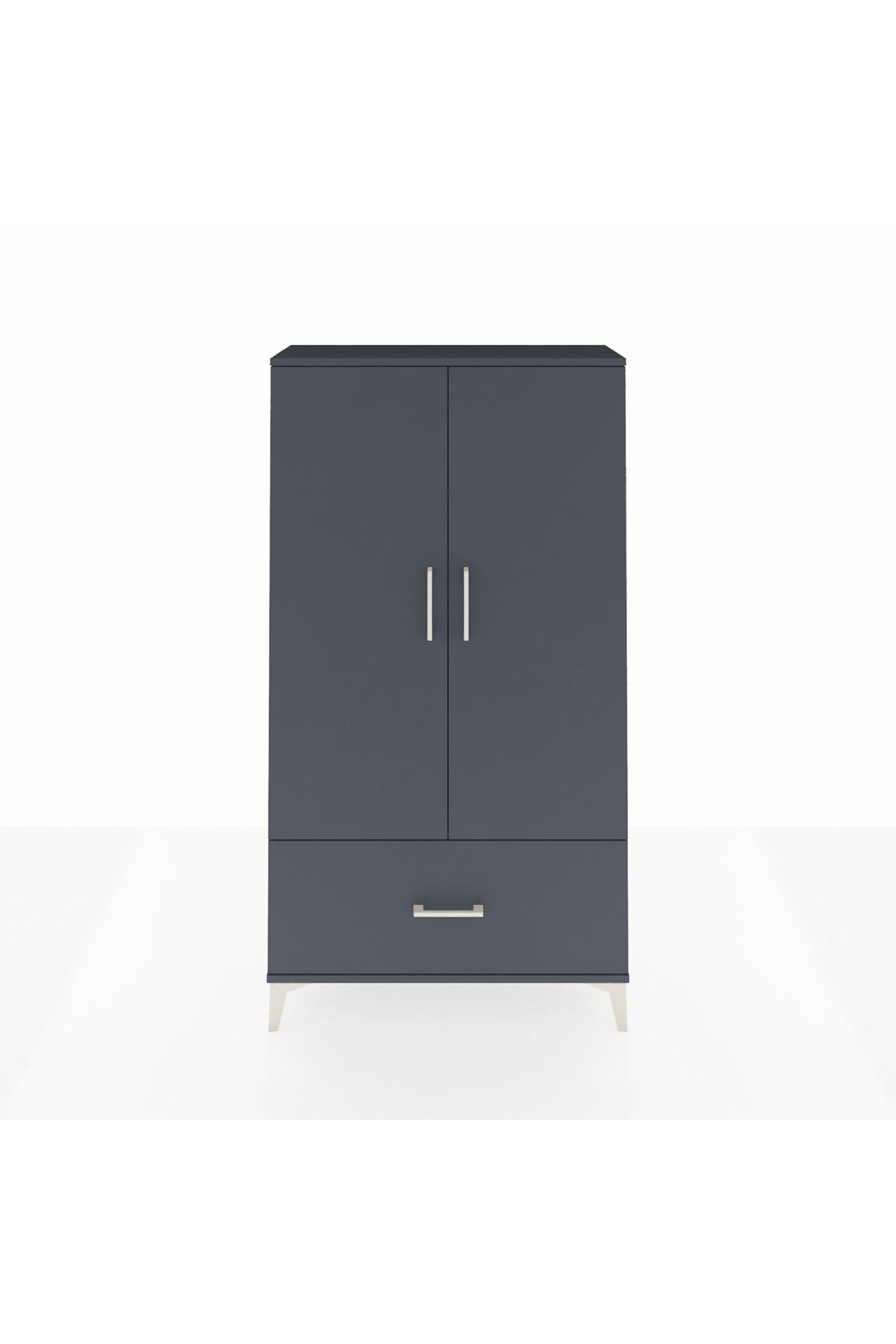 Arges Dolap 3 Raflı Tek Çekmeceli 2 Kapaklı 88x30x163 Antrasit-Antrasit