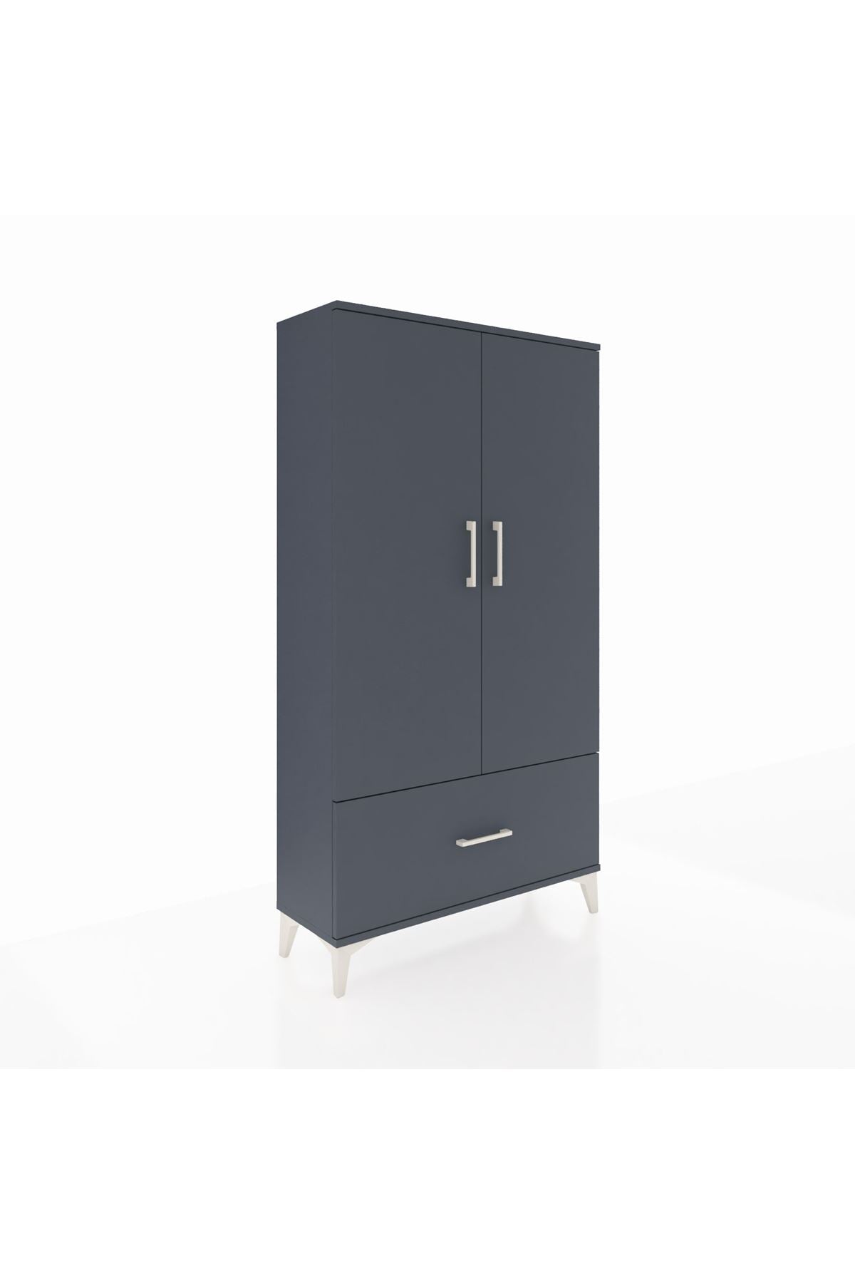 Arges Dolap 3 Raflı Tek Çekmeceli 2 Kapaklı 88x30x163 Antrasit-Antrasit