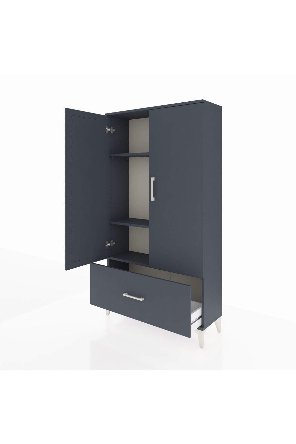 Arges Dolap 3 Raflı Tek Çekmeceli 2 Kapaklı 88x30x163 Antrasit-Antrasit