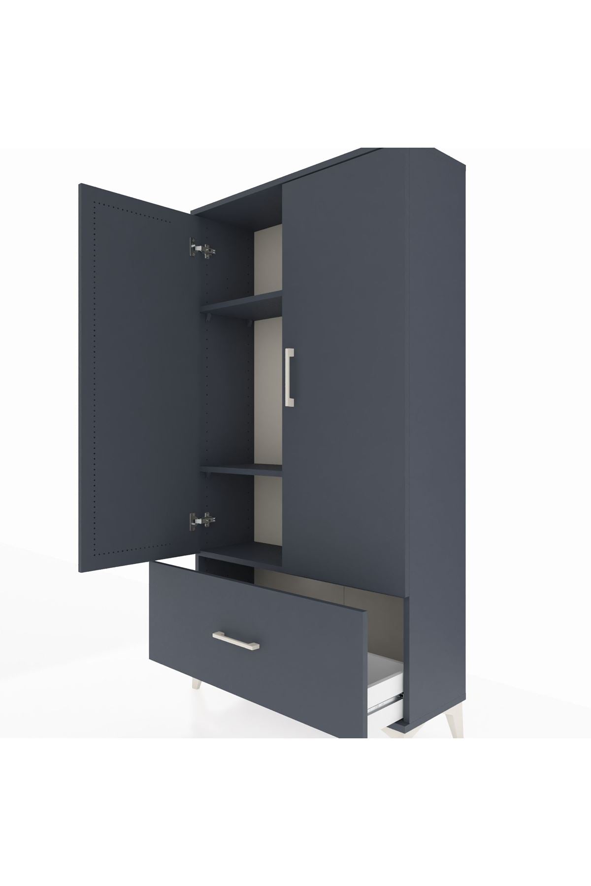 Arges Dolap 3 Raflı Tek Çekmeceli 2 Kapaklı 88x30x163 Antrasit-Antrasit