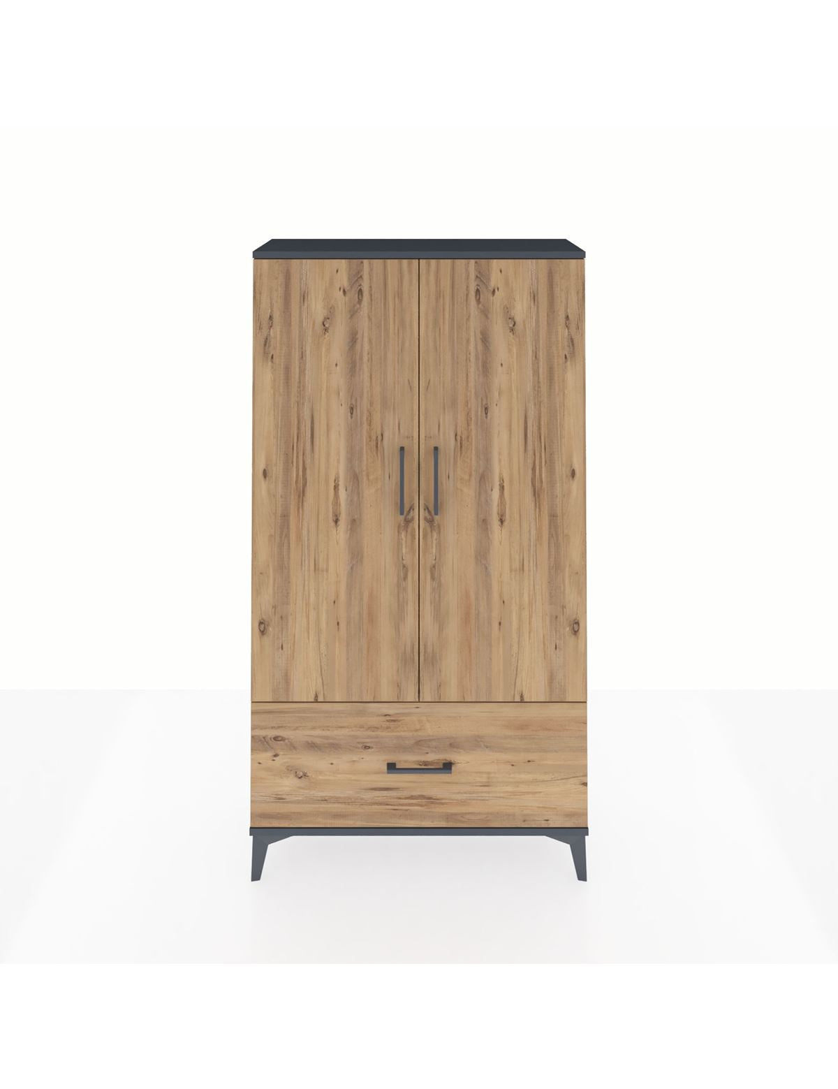 Arges Dolap 3 Raflı Tek Çekmeceli 2 Kapaklı 88x30x163 Antrasit-Çam