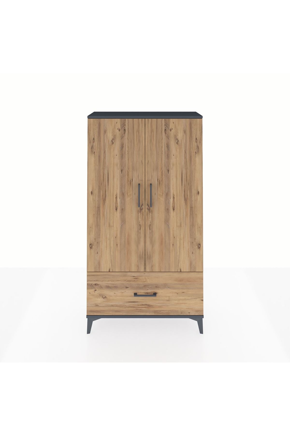 Arges Dolap 3 Raflı Tek Çekmeceli 2 Kapaklı 88x30x163 Antrasit-Çam