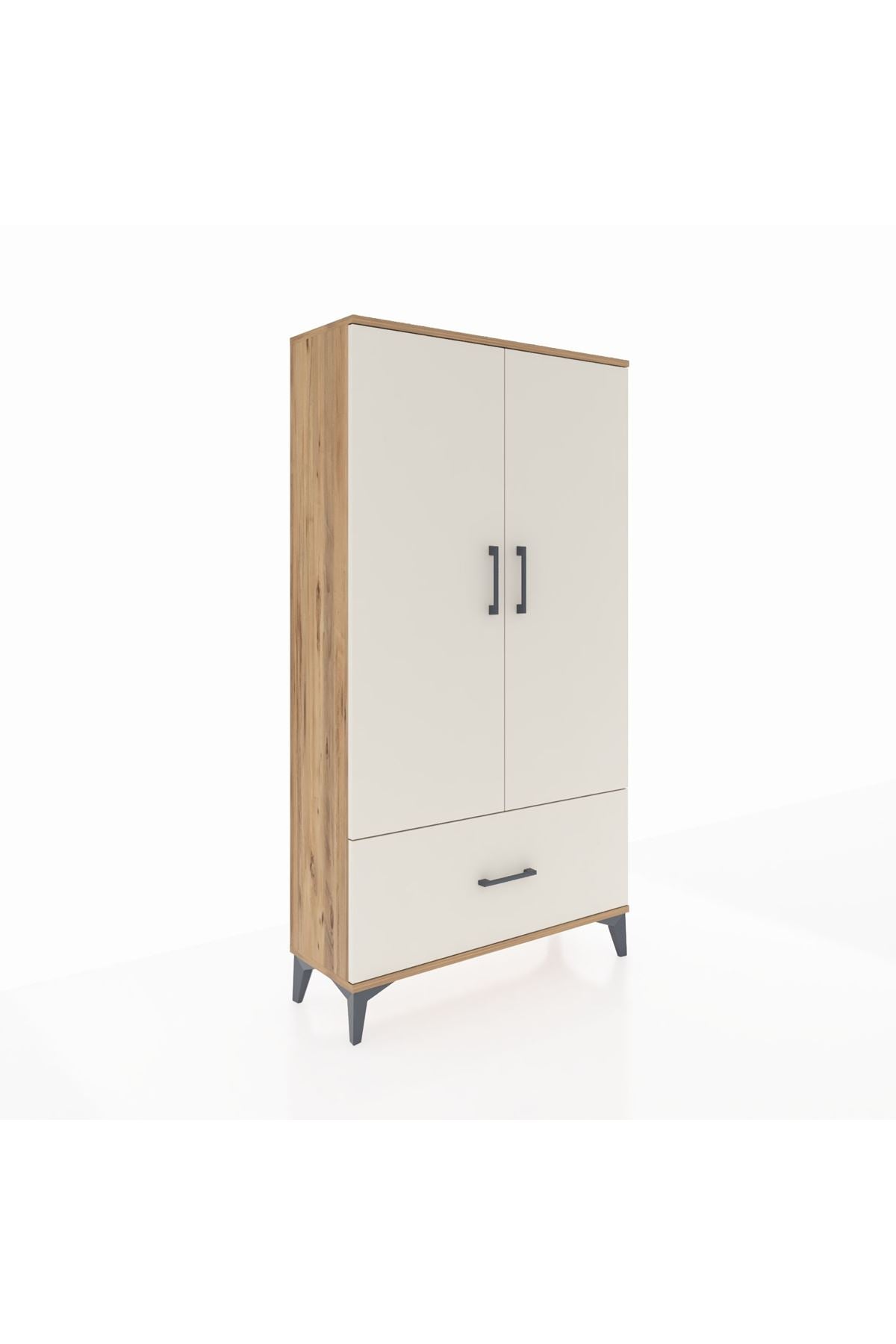 Arges Dolap 3 Raflı Tek Çekmeceli 2 Kapaklı 88x30x163 Çam-Aytaşı