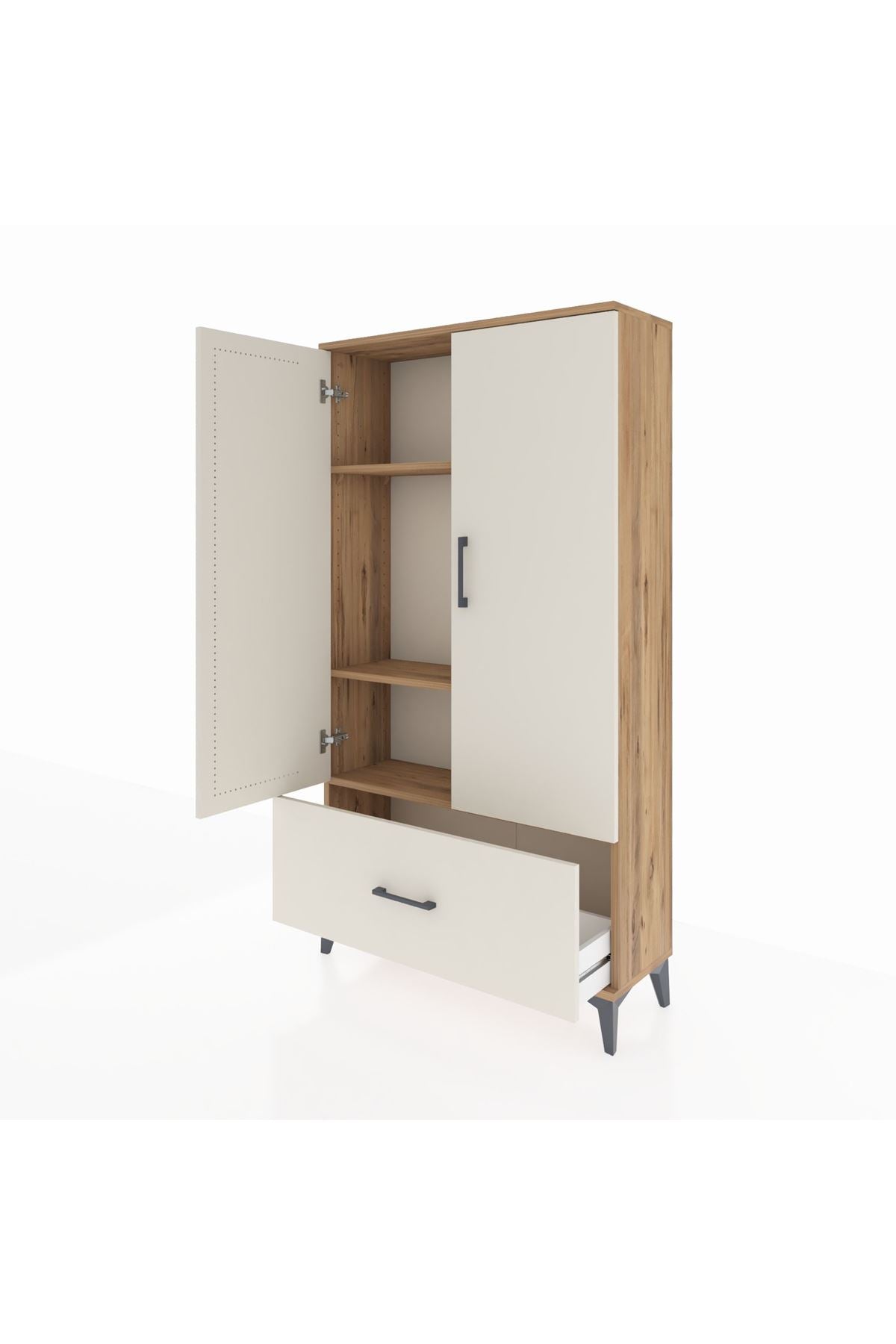 Arges Dolap 3 Raflı Tek Çekmeceli 2 Kapaklı 88x30x163 Çam-Aytaşı