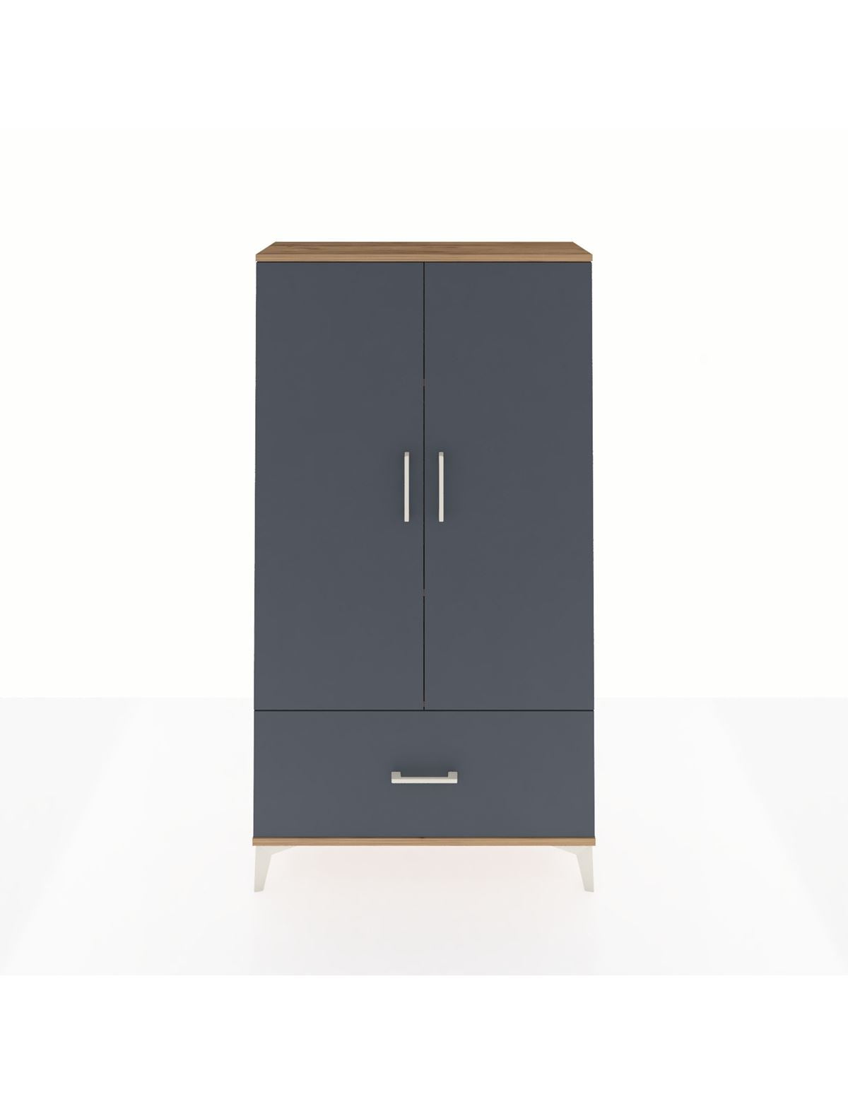 Arges Dolap 3 Raflı Tek Çekmeceli 2 Kapaklı 88x30x163 Çam-Antrasit