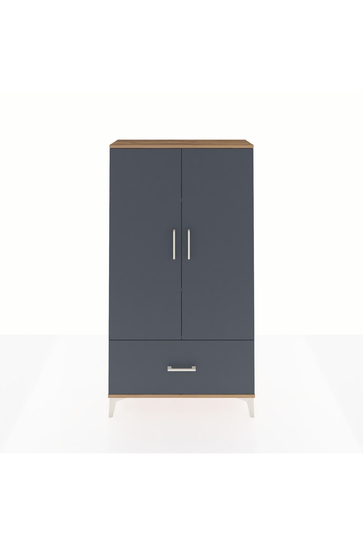 Arges Dolap 3 Raflı Tek Çekmeceli 2 Kapaklı 88x30x163 Çam-Antrasit