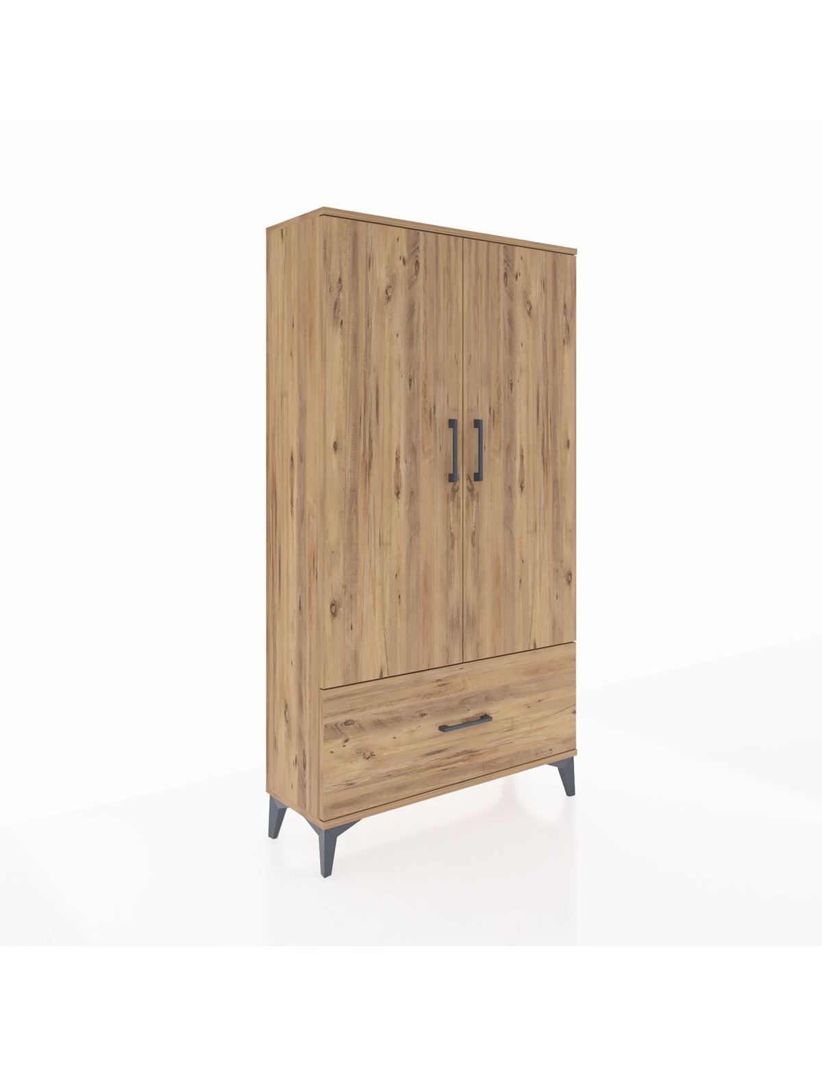 Arges Dolap 3 Raflı Tek Çekmeceli 2 Kapaklı 88x30x163 Çam-Çam